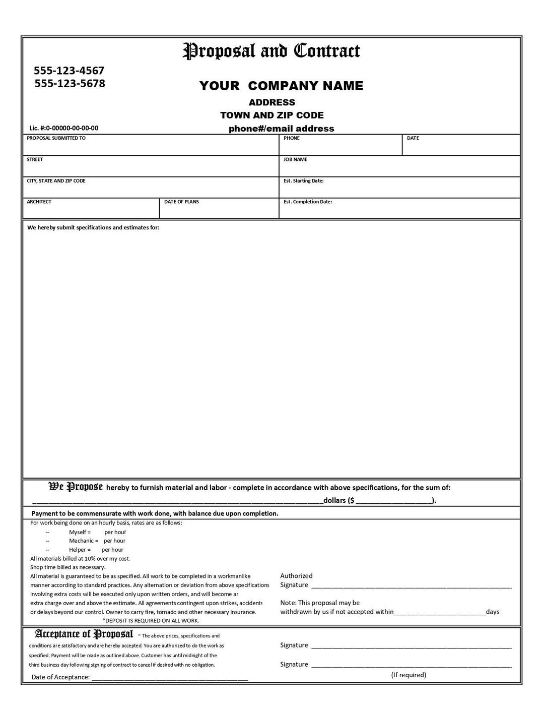 Custom Proposal U0026 Contract Form Printable Business Form Template Contract Digital Download Printable Contract Form excel And PDF Etsy