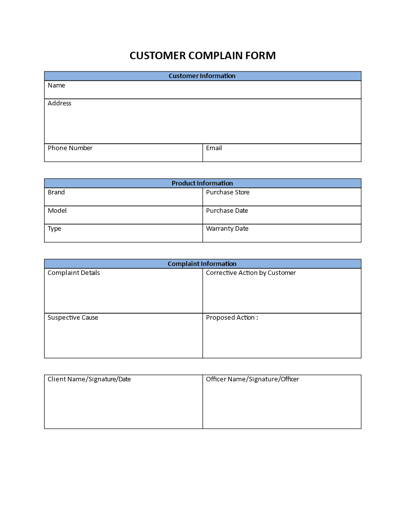 Customer Complain Form Templates At Allbusinesstemplates