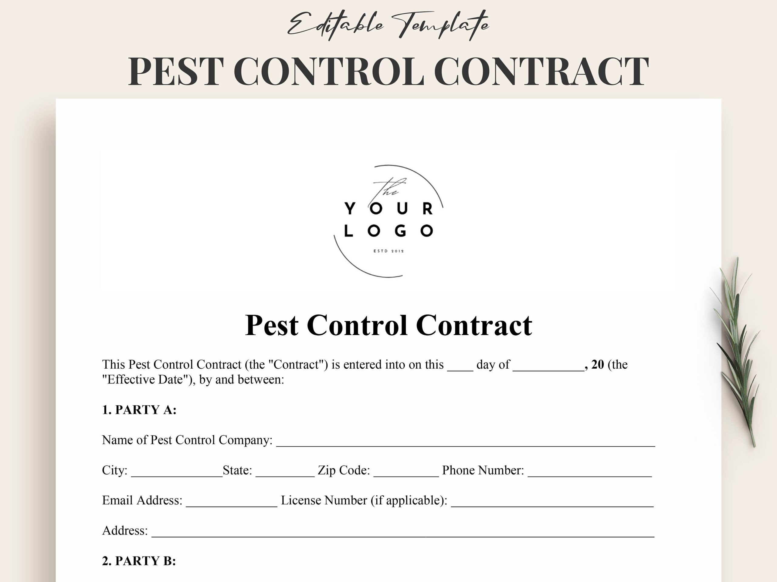 Customizable Pest Control Contract Template Comprehensive 