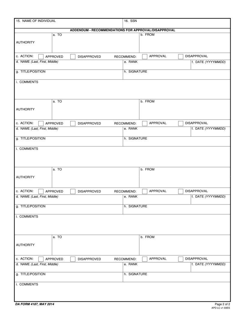 Da Form 4187 Fill Out Printable PDF Forms Online