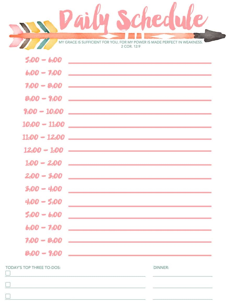 Free Printable Daily Schedule Form
