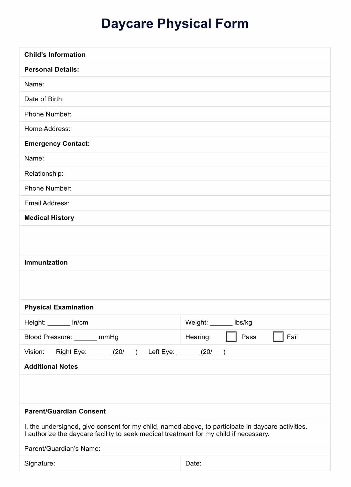 Free Child Care Printable Forms