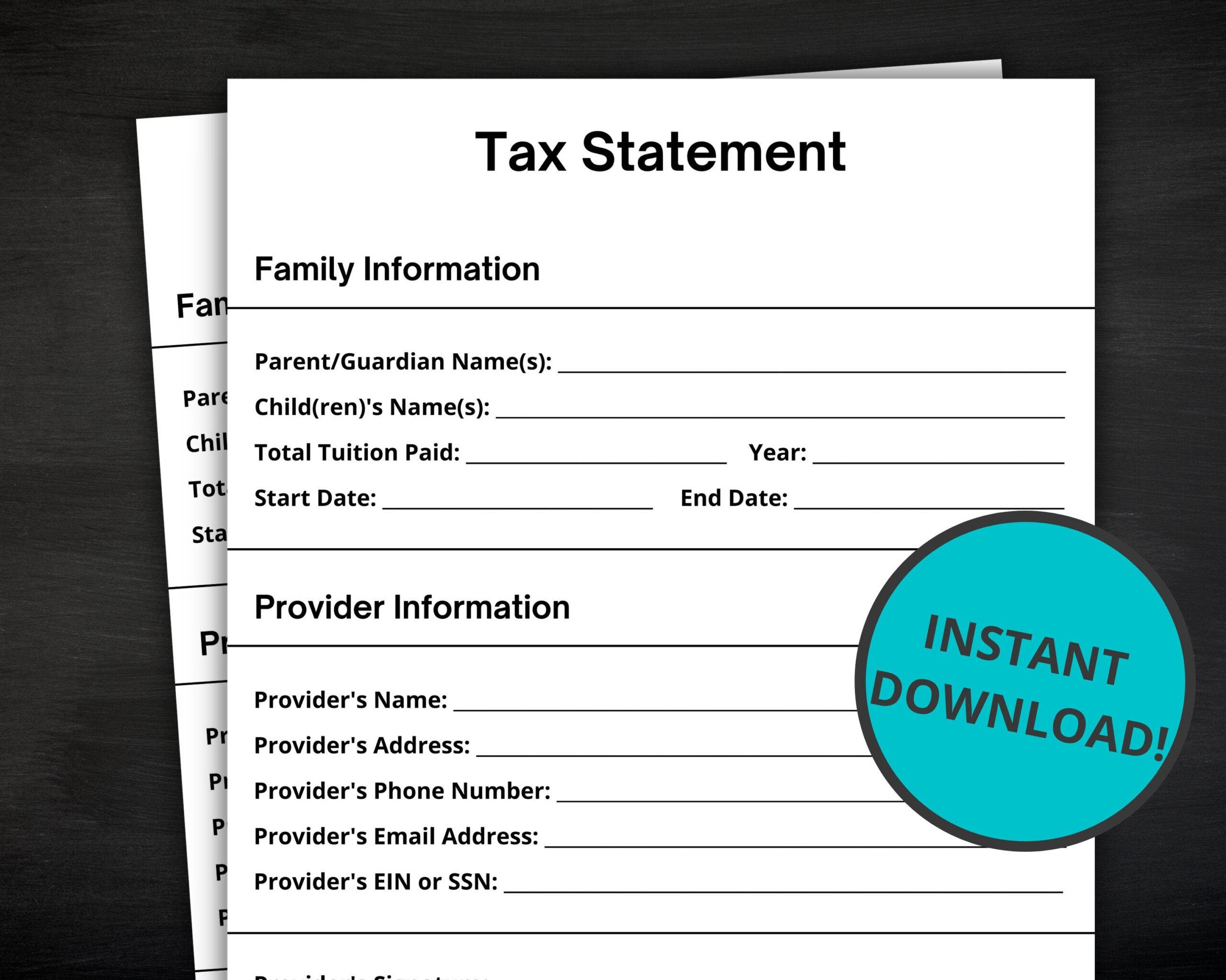Daycare Tax Statement Childcare Tax Receipt Tax Information For Parents Printable Daycare Tax Form Tuition Statement Etsy
