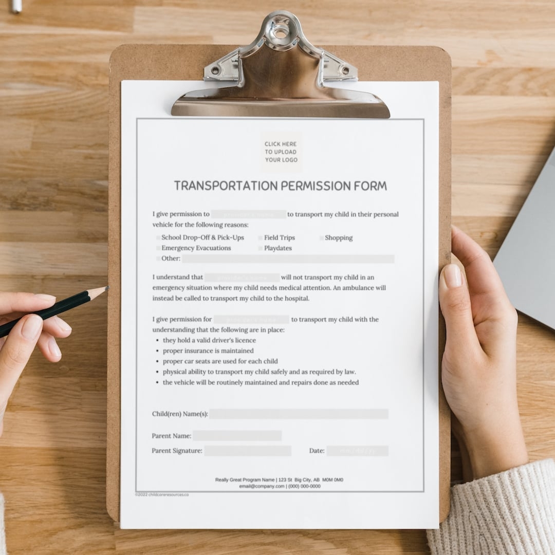 Daycare Transportation Permission Form Agreement Slip Family Home Daycare Preschool Child Care Center Editable Fillable Printable PDF Etsy