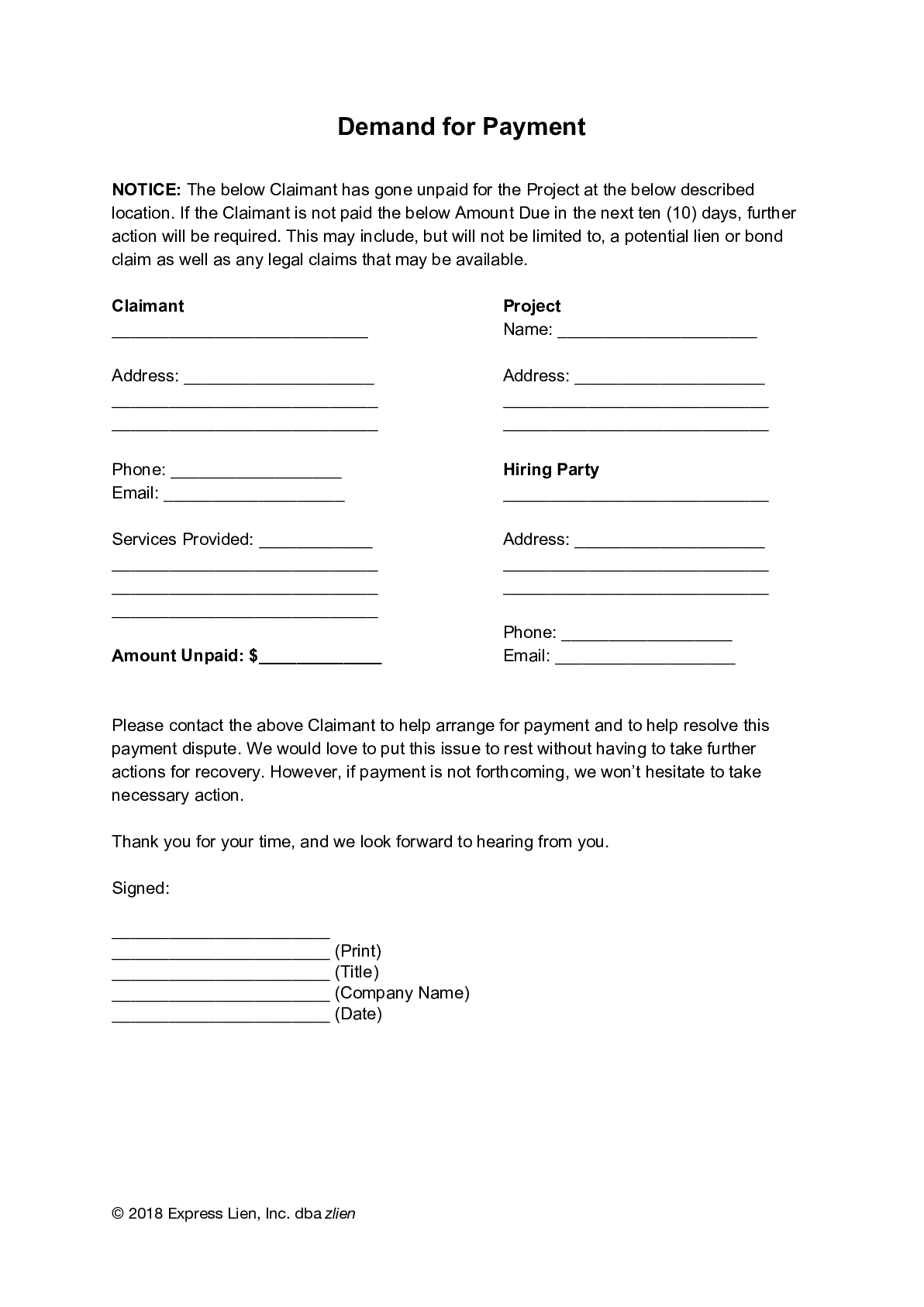 Demand For Payment Form Free Downloadable Template