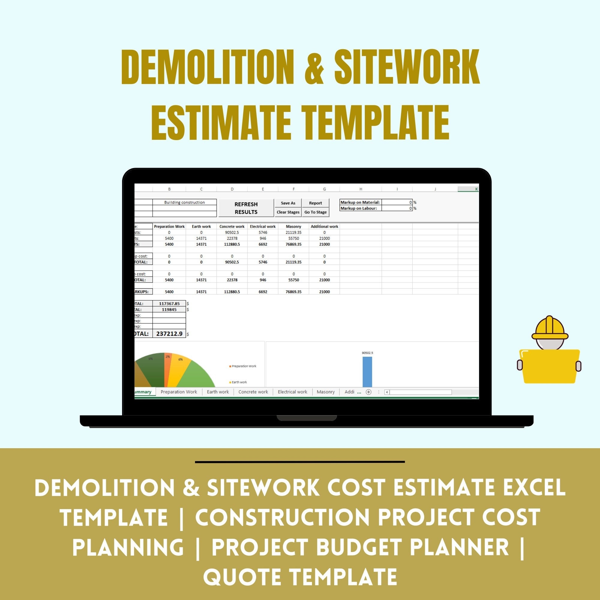 Demolition U0026 Sitework Cost Estimate EXCEL Template Construction Expense Tracker Demolition Estimate Project Quotation Tool Etsy