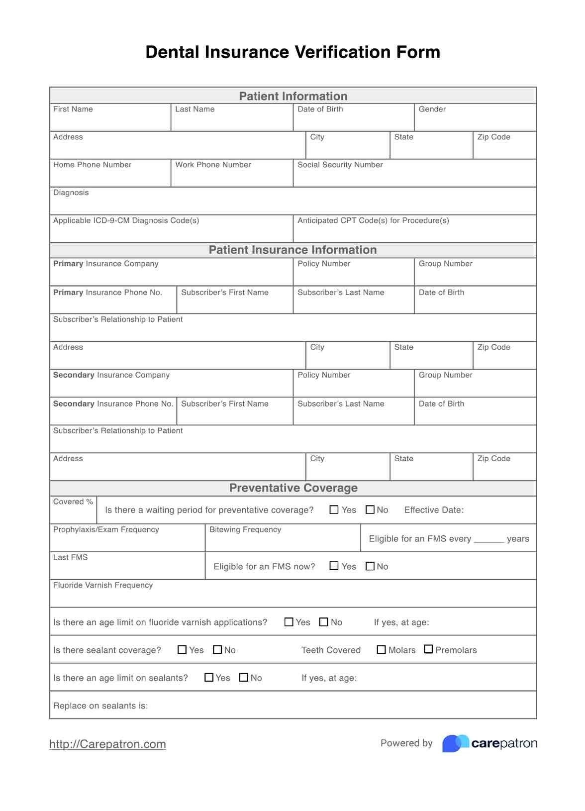 Free Printable Insurance Verification Form
