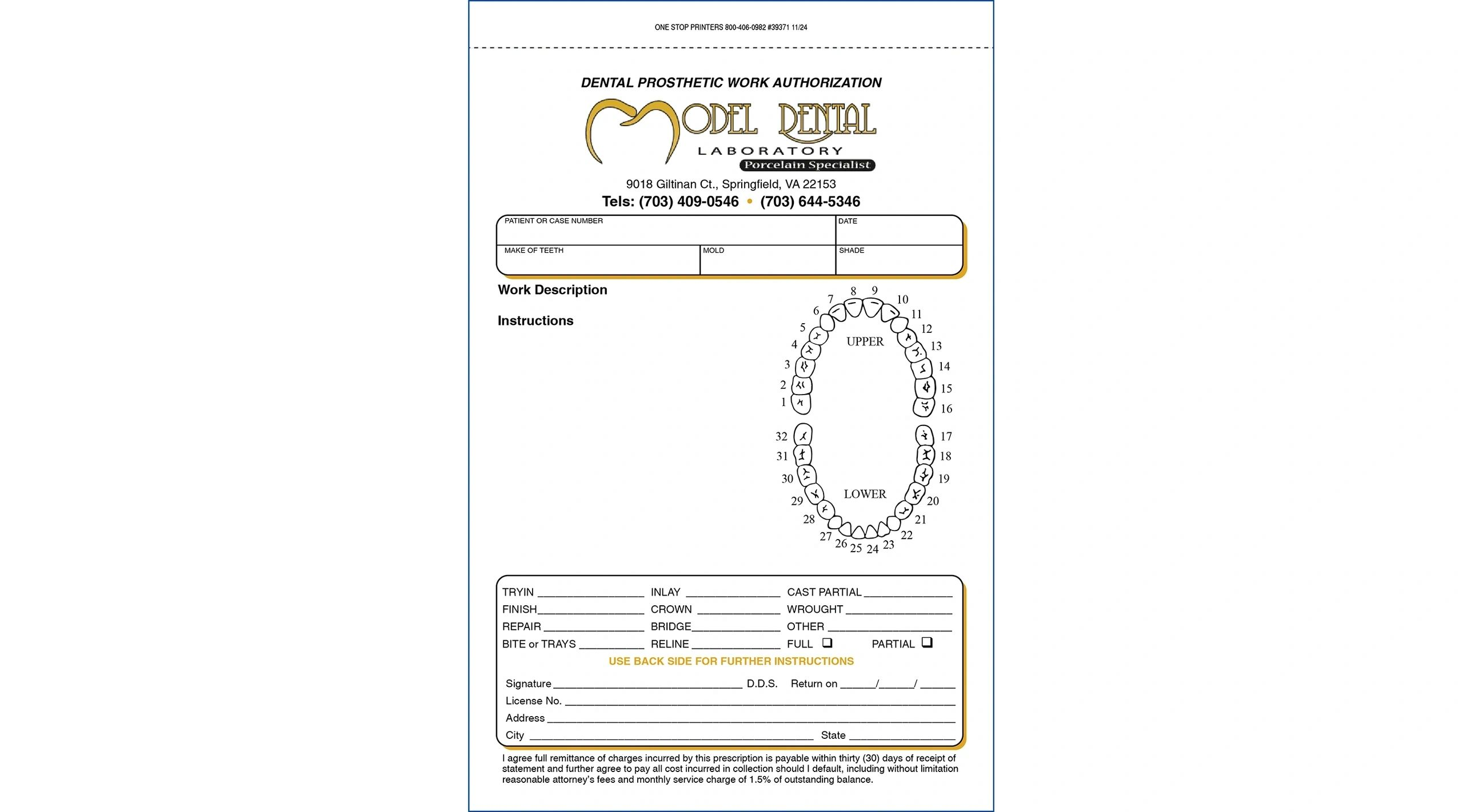 Dental Lab Slip