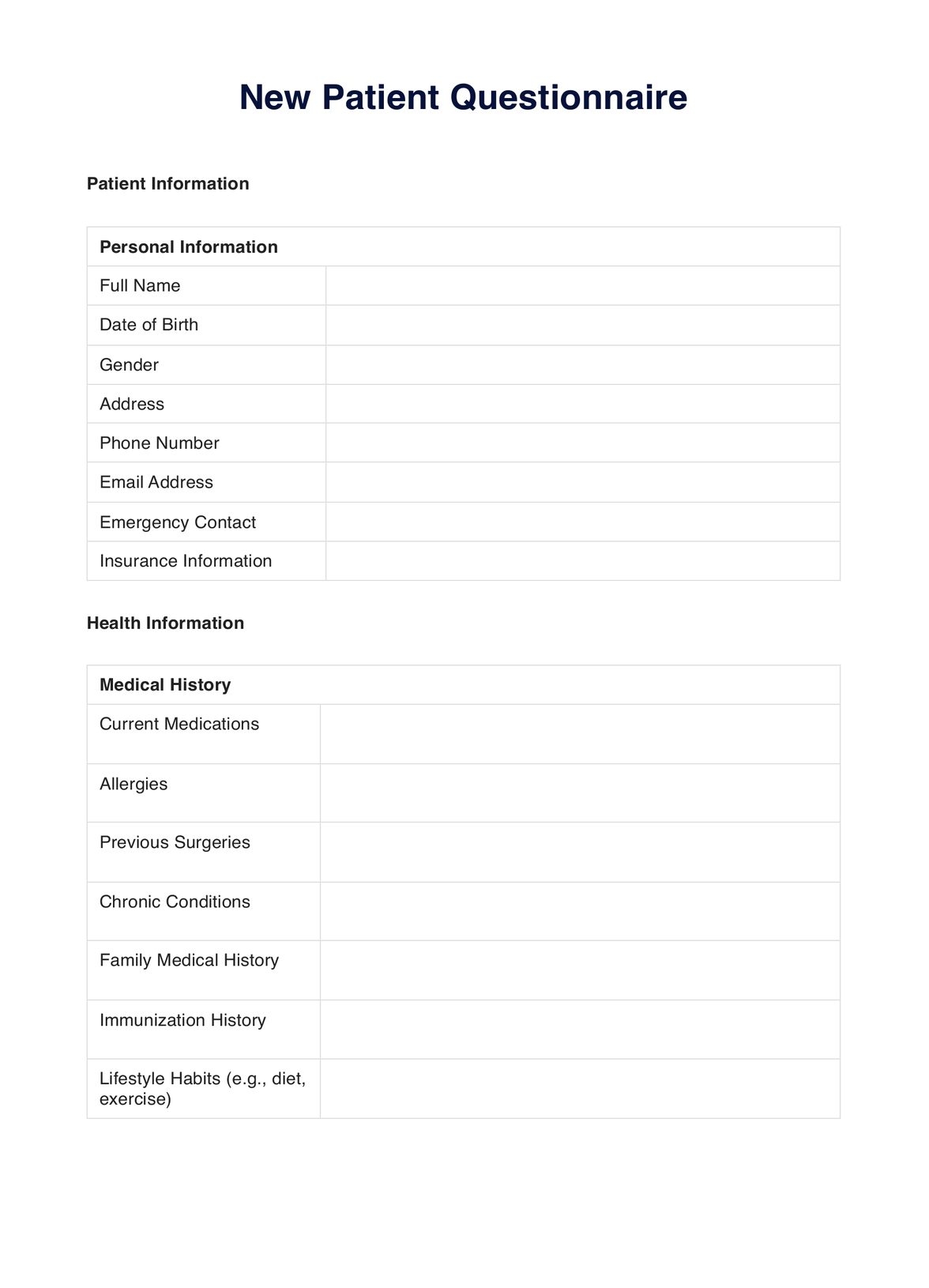 Dental New Patient Form U0026 Template Free PDF Download