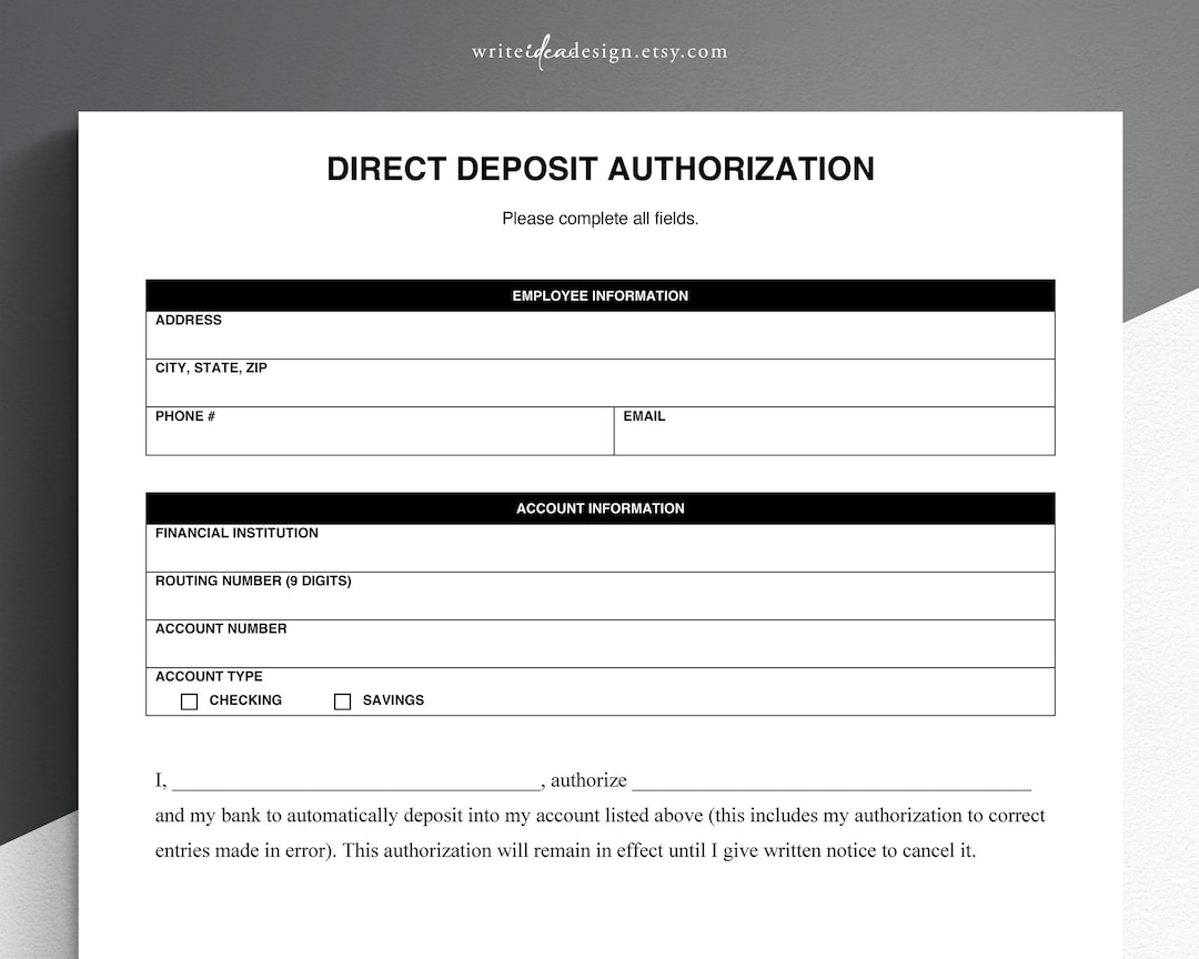 Free Printable Direct Deposit Authorization Form