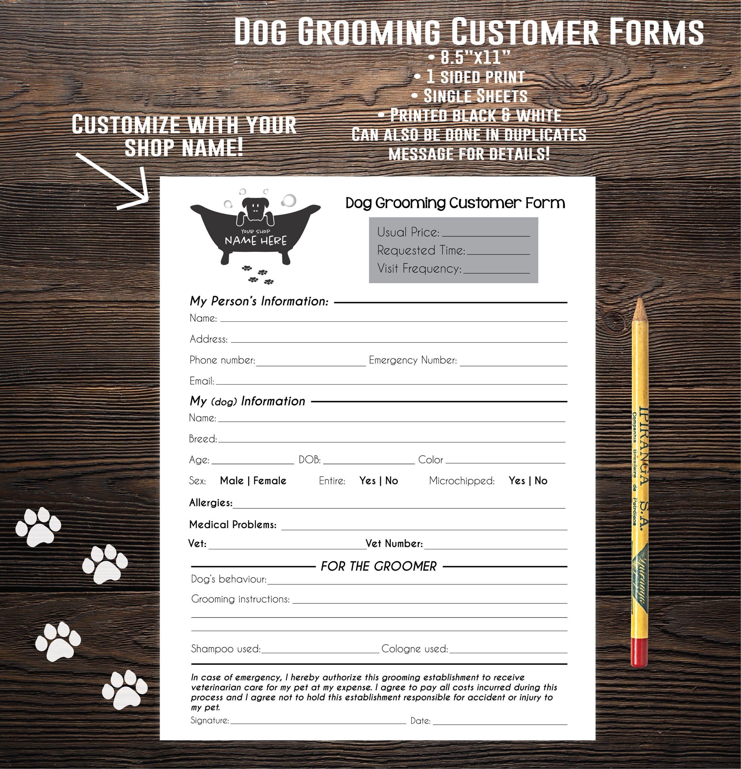 Free Grooming Business Records Printable Forms