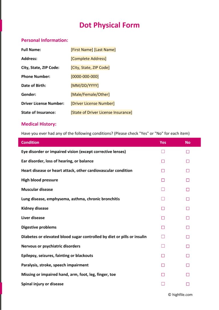 Dot Physical Form Word PDF Google Docs Highfile