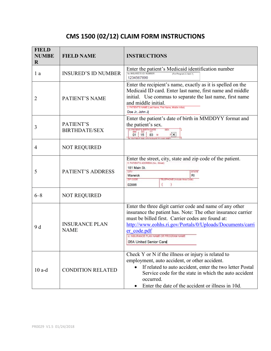 Download Instructions For Form CMS 1500 Health Insurance Claim Form PDF Templateroller