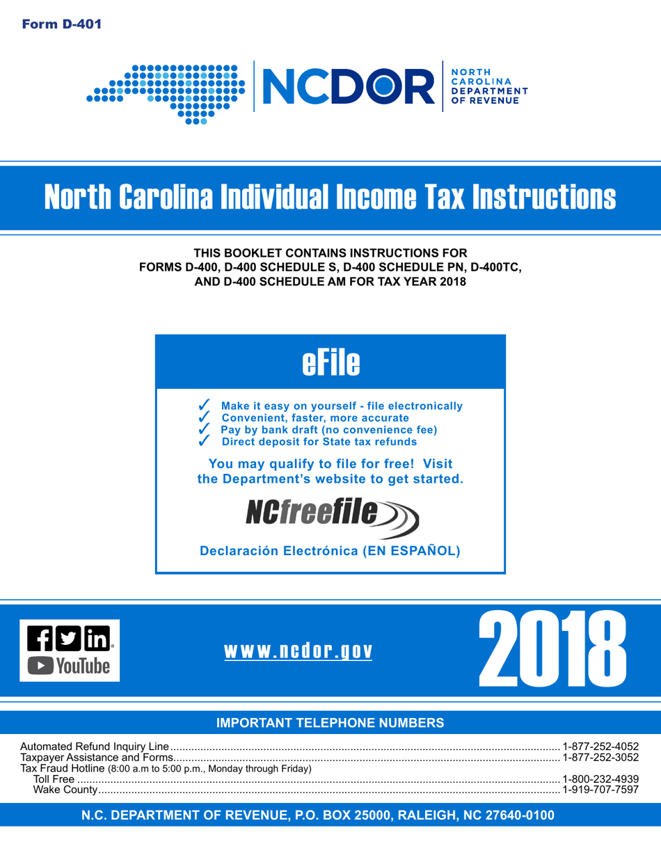 Download Instructions For Form D 400 Individual Income Tax Return PDF 2018 Templateroller