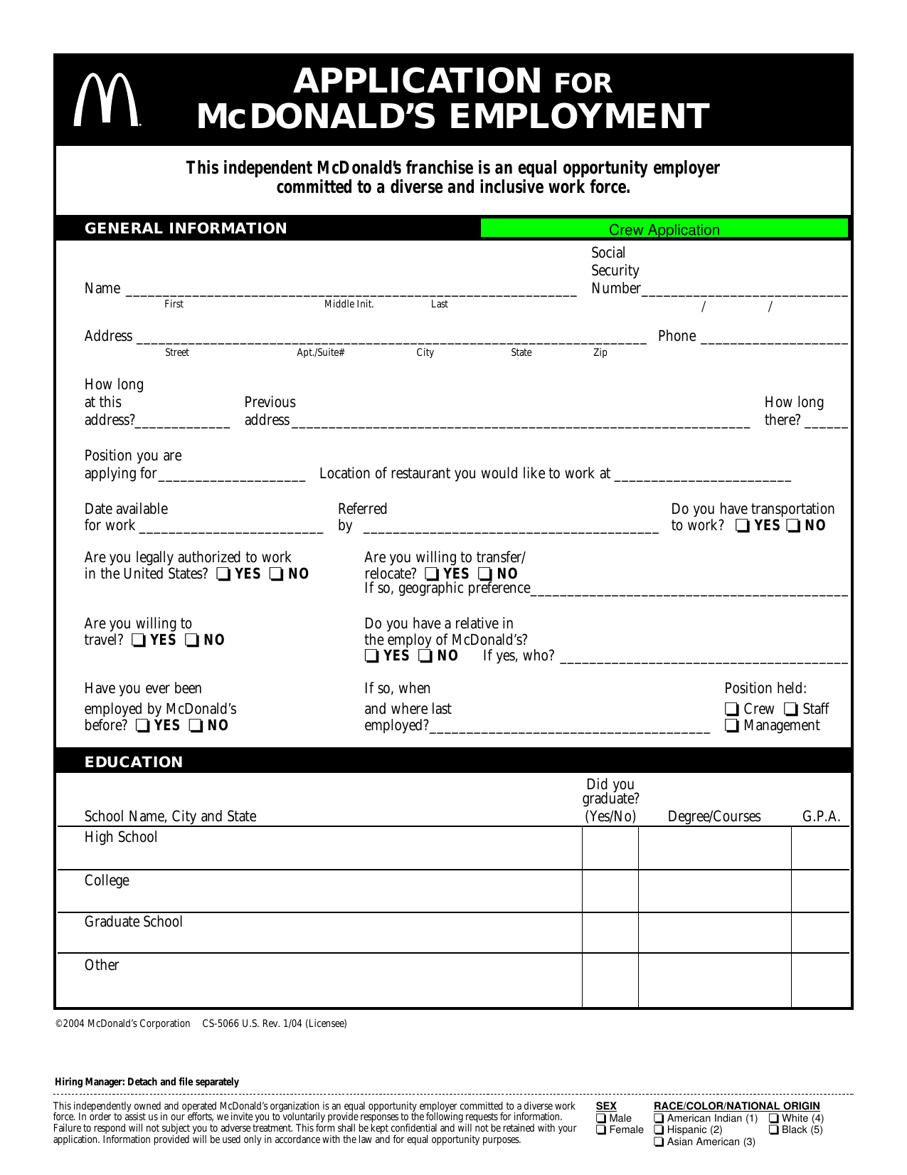 Download McDonalds Job Application Form Careers PDF Worksheets Library