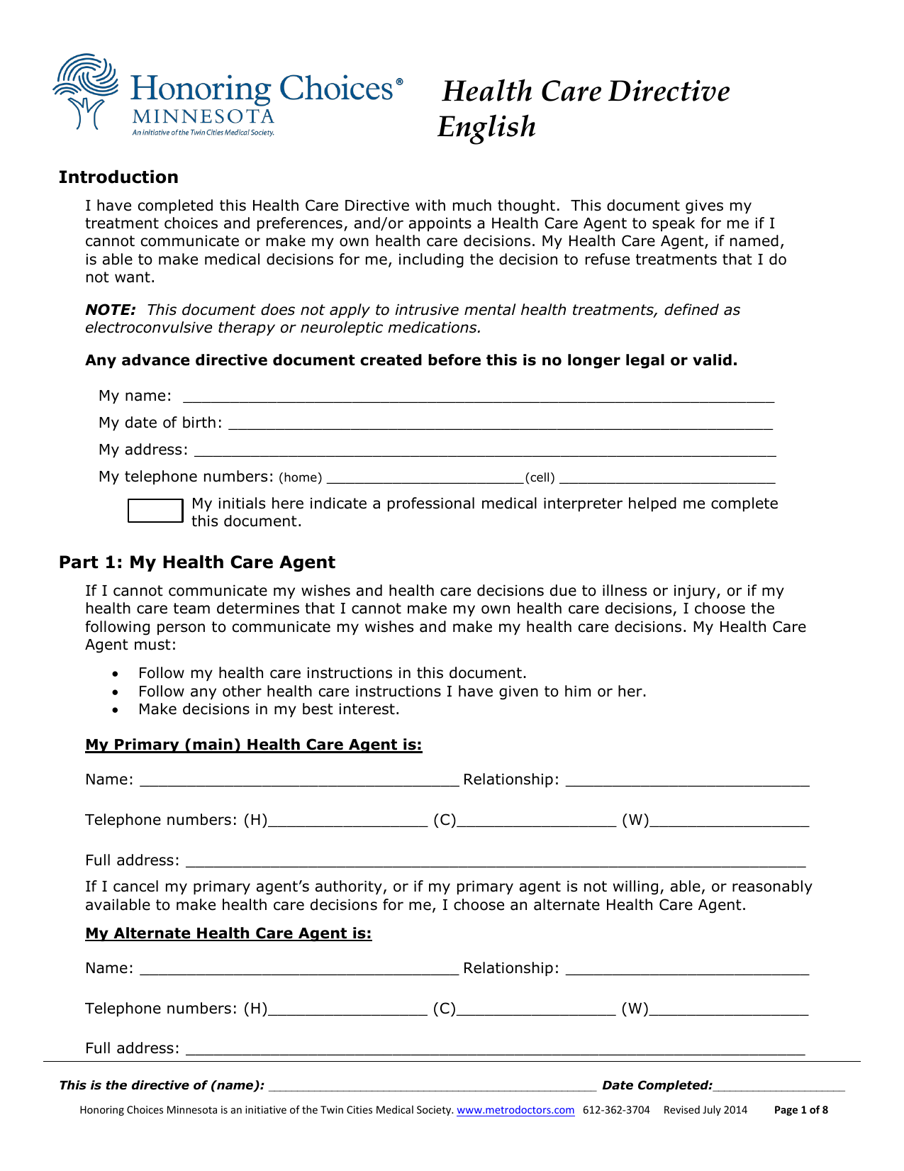Download Minnesota Living Will Form Advance Directive PDF FreeDownloads