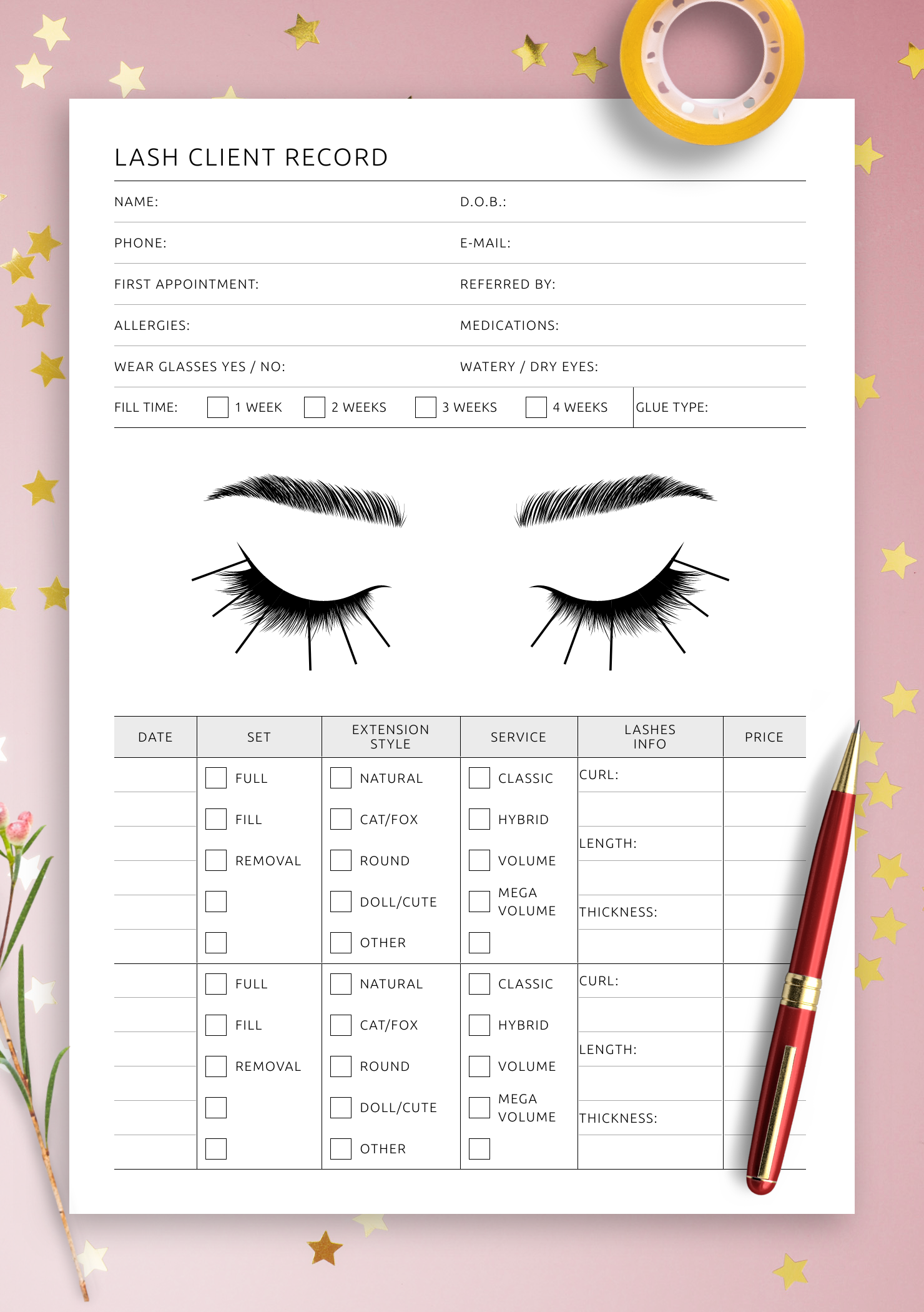 Download Printable Lash Client Record PDF
