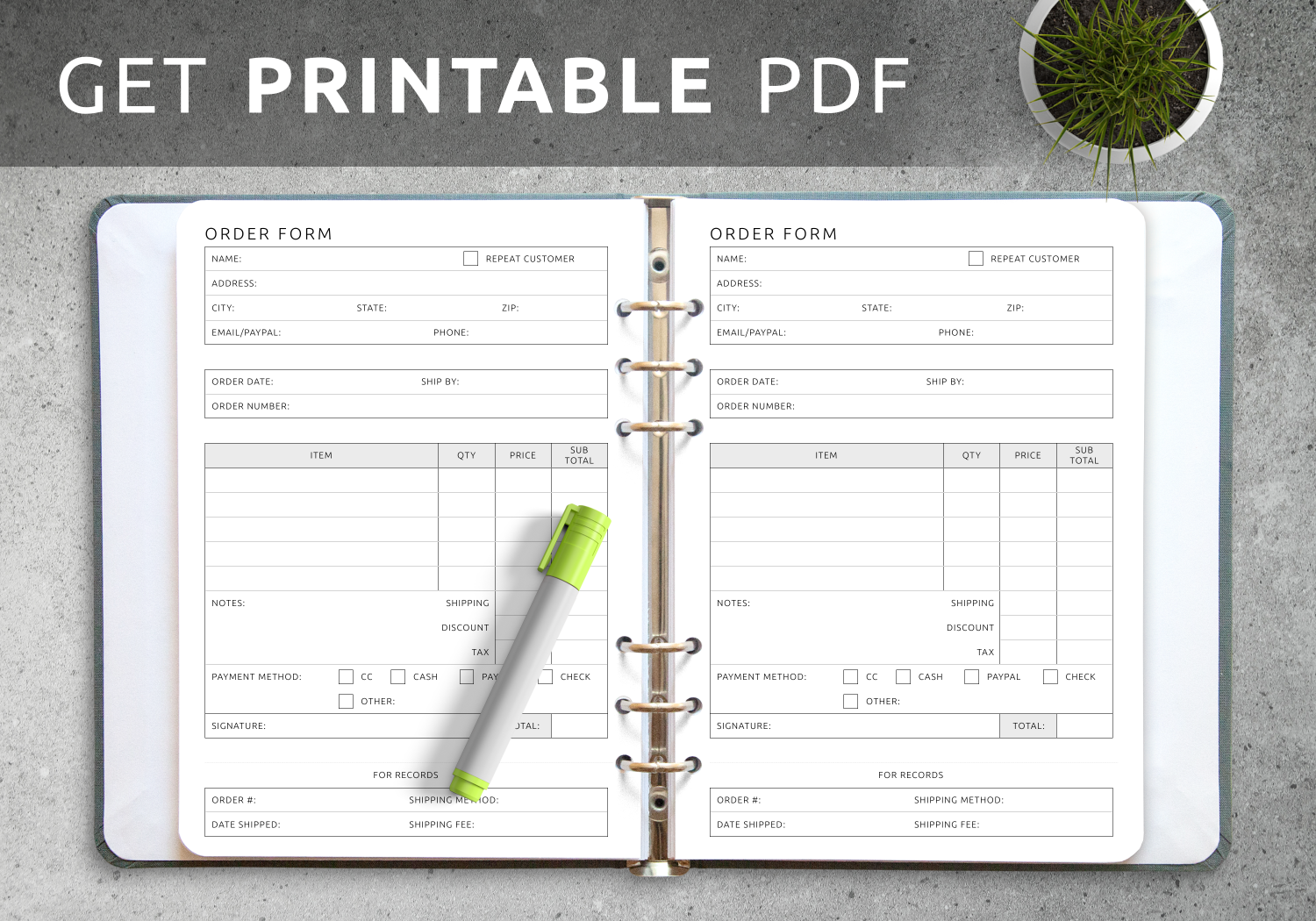 Order Form Free Printable Name Email Address