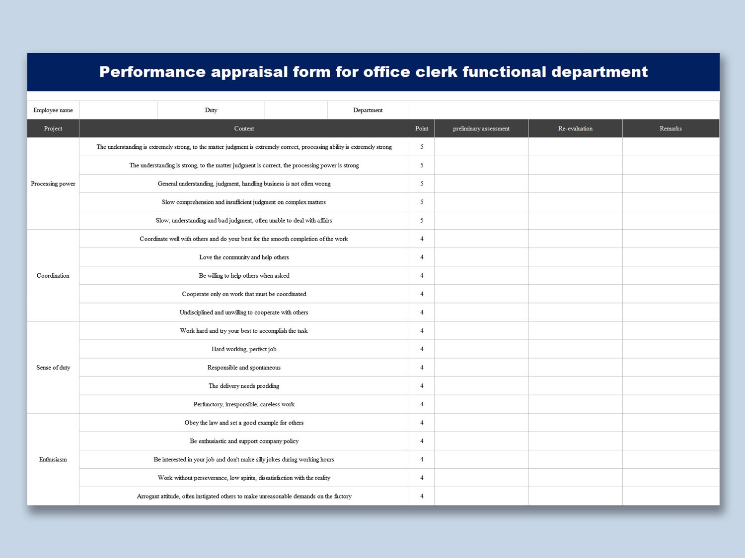 Free Printable Employee Self Evaluation Form