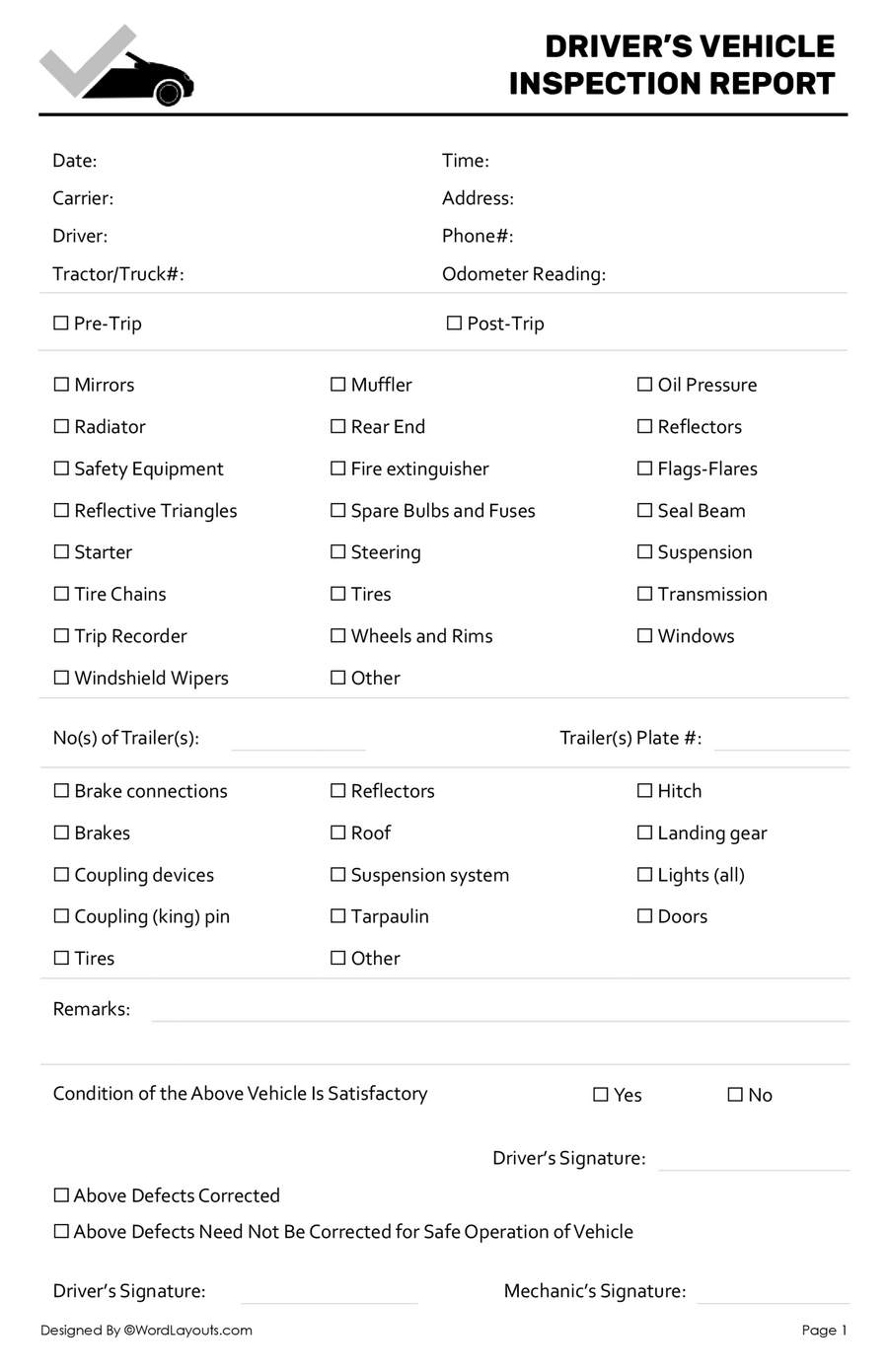 Free Printable 90 Day Inspection Forms