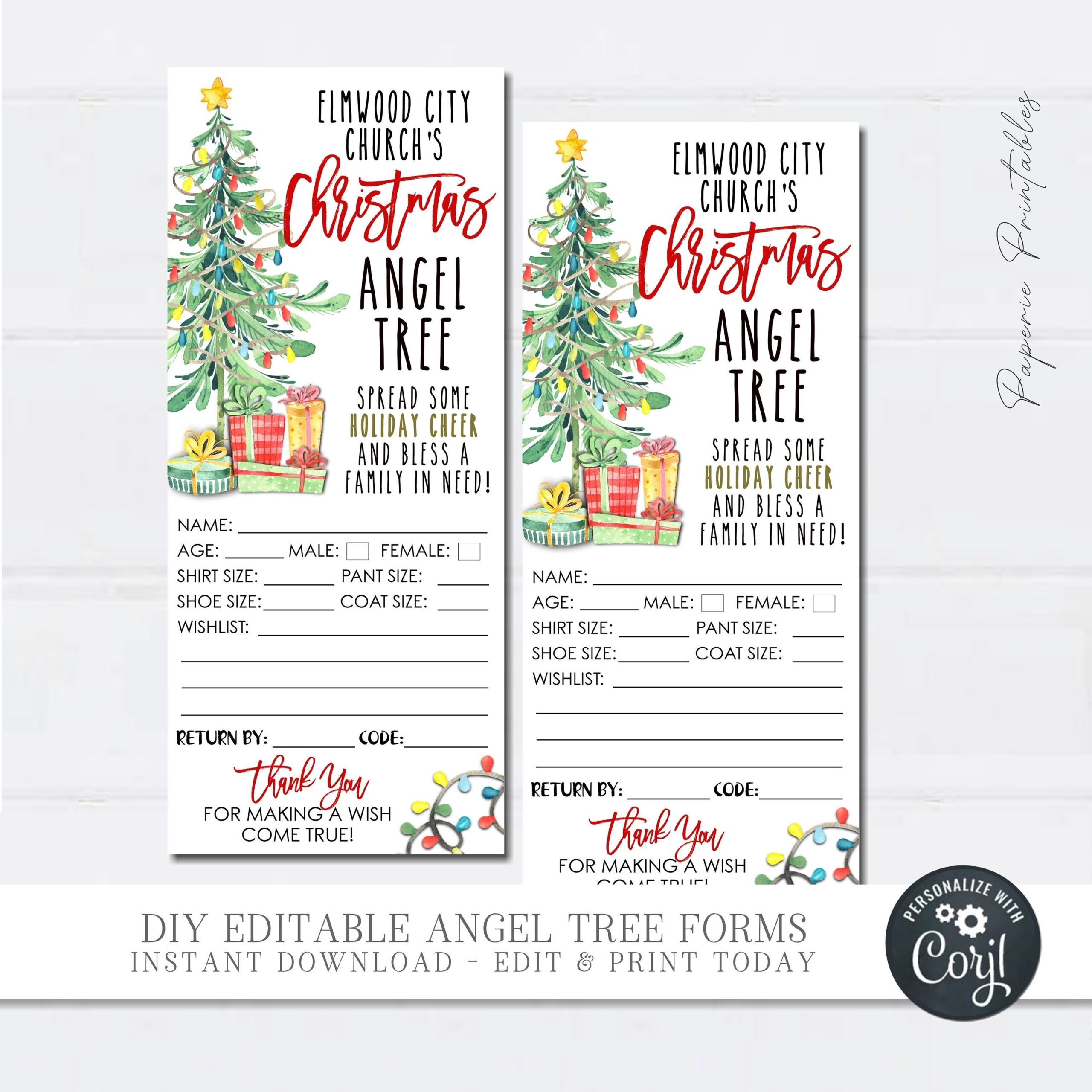 EDITABLE Angel Tree Gift Tags Christmas Angel Tree Fundraiser Form Angel Tree Gift Tag Form Angel Tree Tags DIY With Corjl CF52 8 Etsy