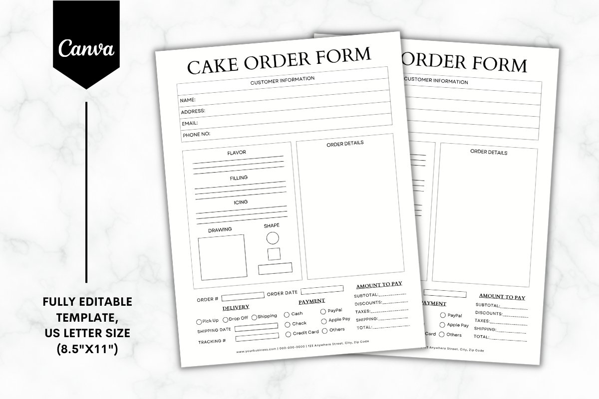 Editable Cake Order Form Canva Template Bu0026W 1