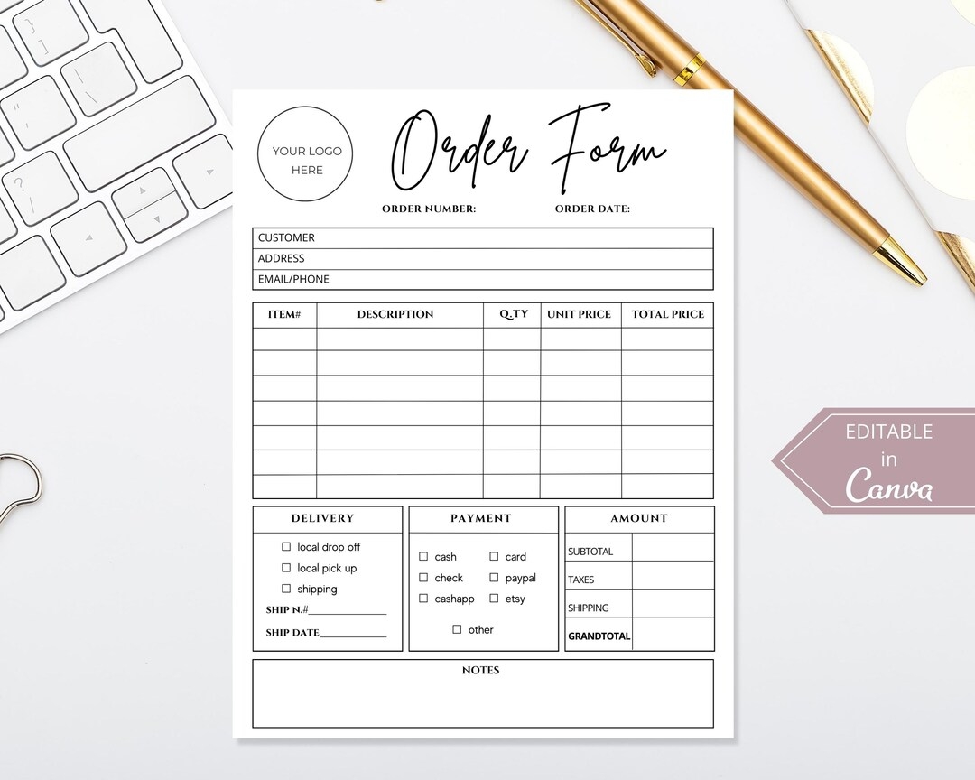 Editable Canva Order Form Template For Small Business 