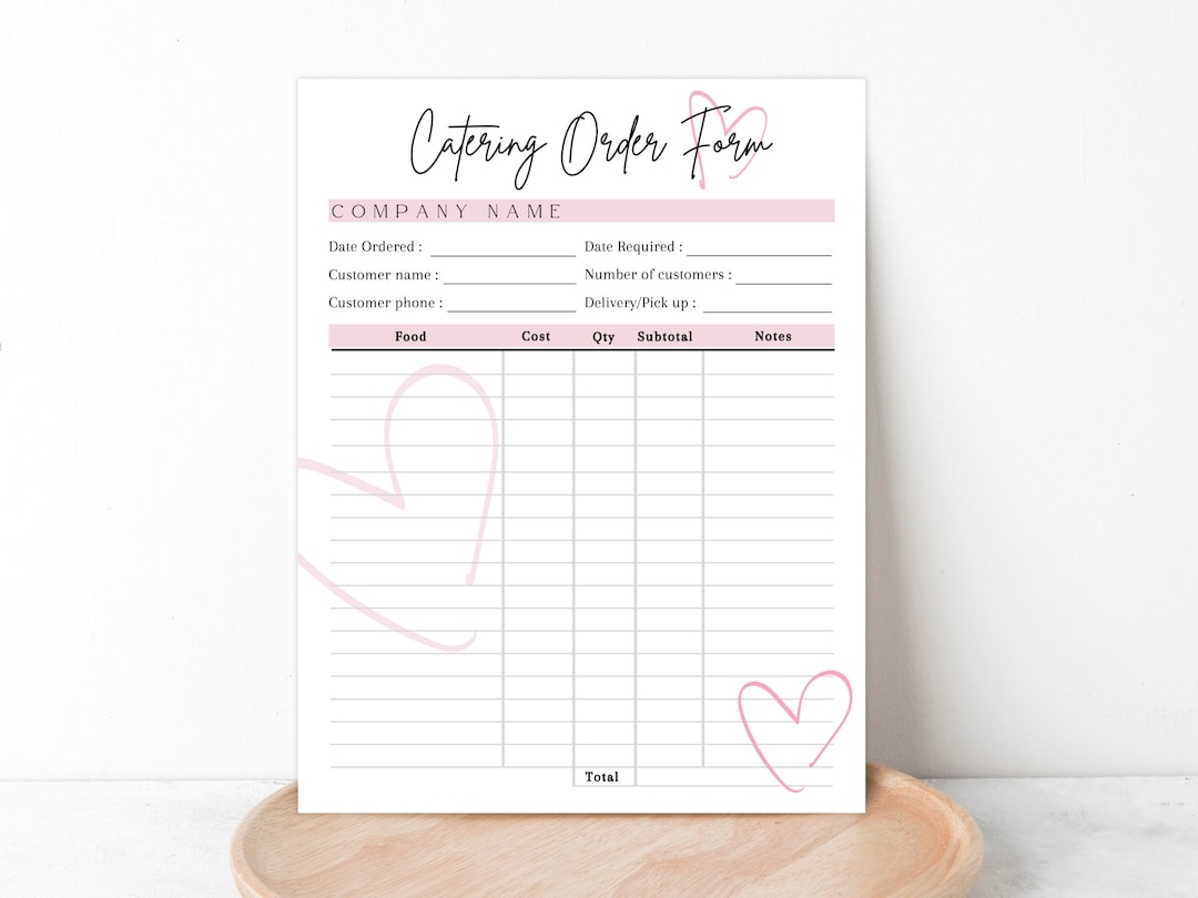 EDITABLE CATERING ORDER Form Printable Catering Order Form 