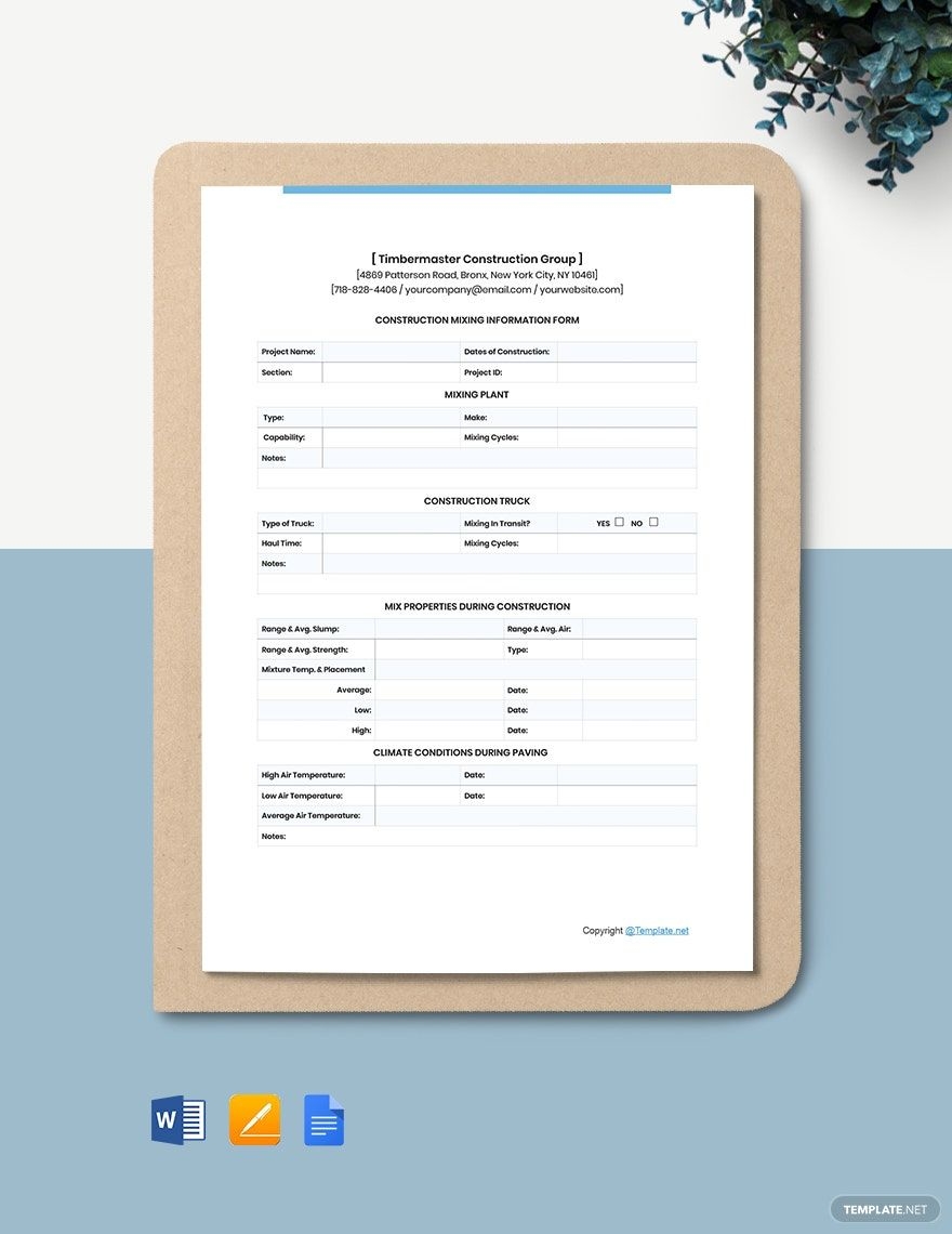 Editable Construction Form Template In Word Pages Google Docs Download Template
