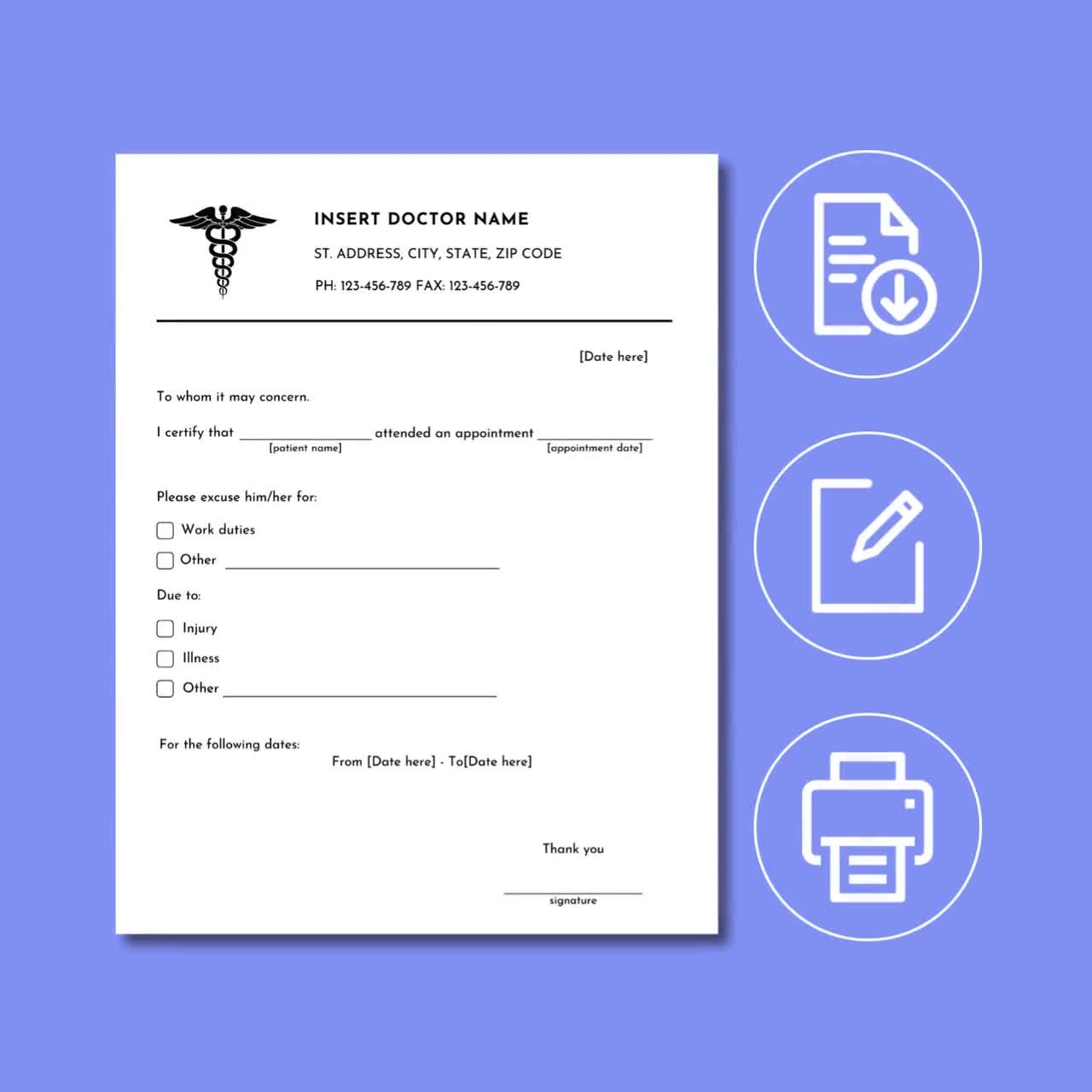 Editable Doctor Excuse Note For Work Printable Doctors Note Template Doctor Excuse Letter Form School Excuse Note Drs Note PDF U0026 Word Etsy New Zealand