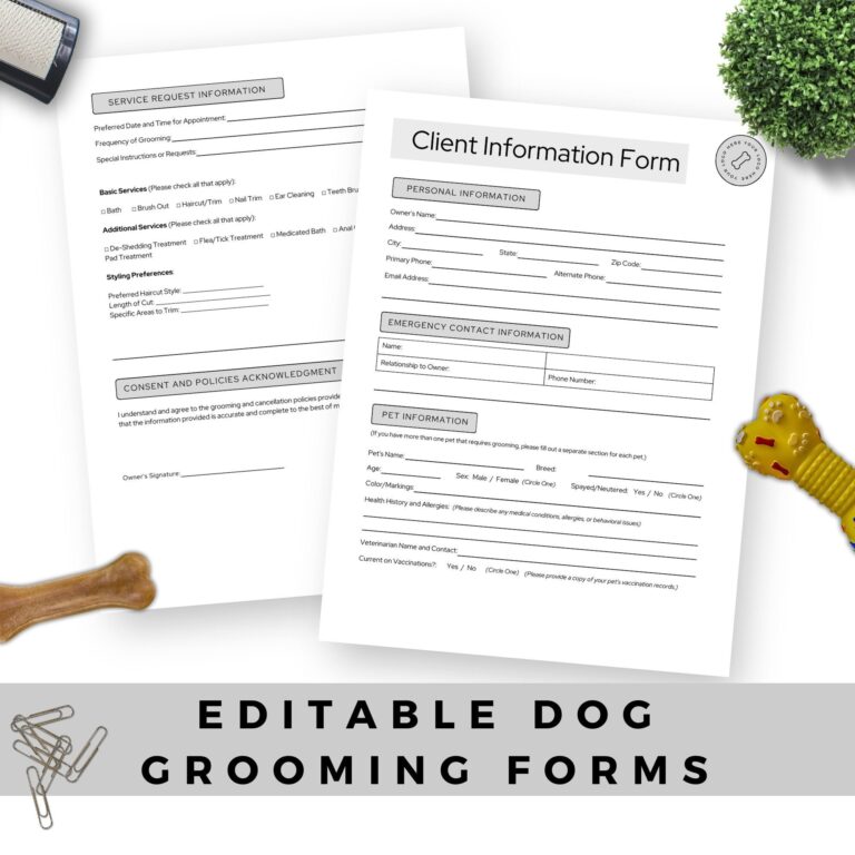 Editable Dog Grooming Business Forms Pet Grooming Client Intake 