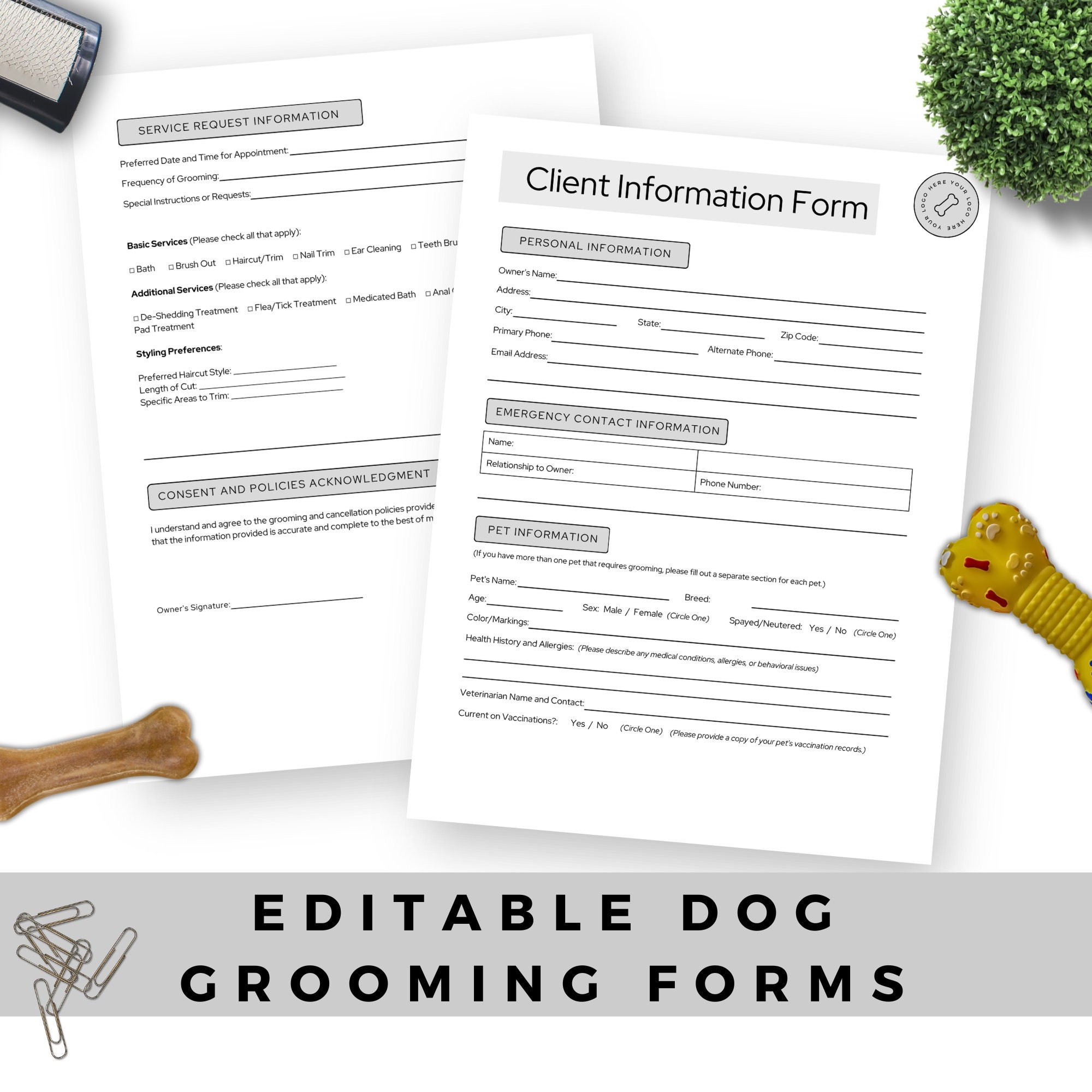 Editable Dog Grooming Business Forms Pet Grooming Client Intake Sheet Printable Grooming Record Template Canine Grooming Service PDF Etsy