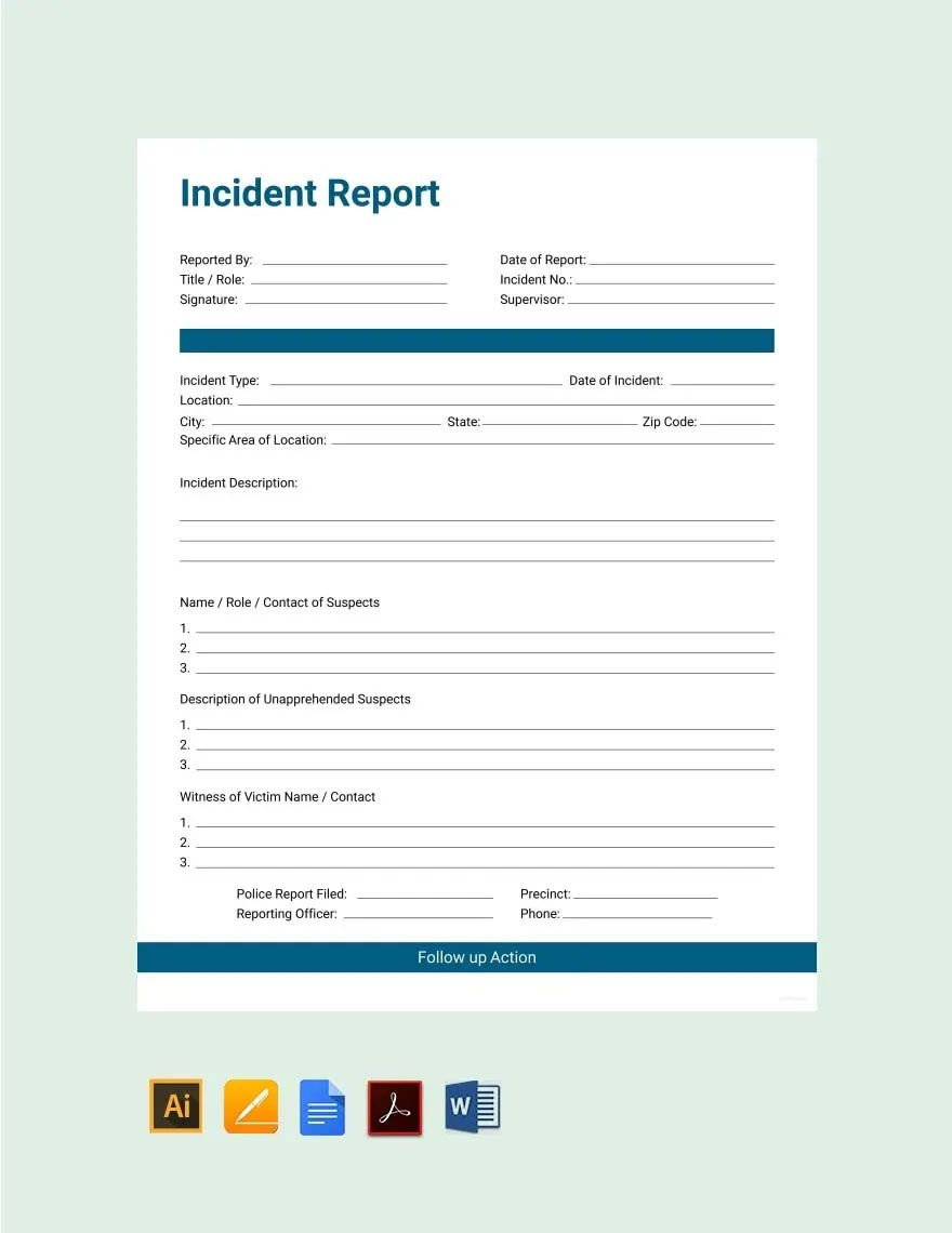 Editable Incident Report Template In Pages Google Docs Word Download Template