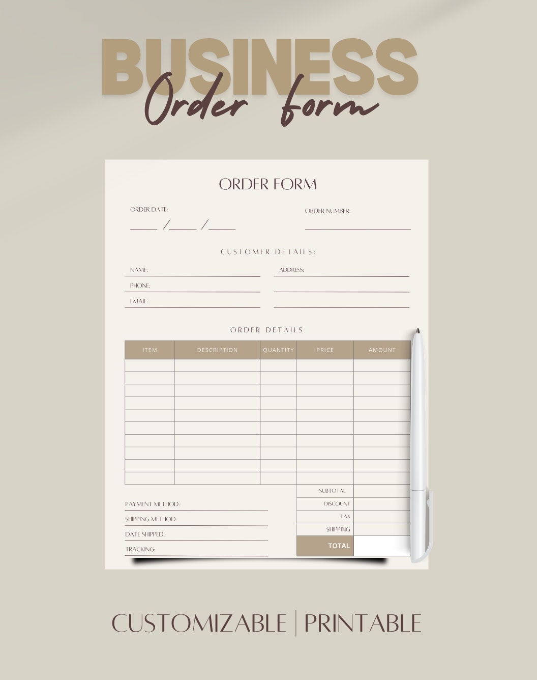 Editable Order Form Business Form Small Business Order Form Crafters Order Form Template Printable Order Form Business Order Form Etsy
