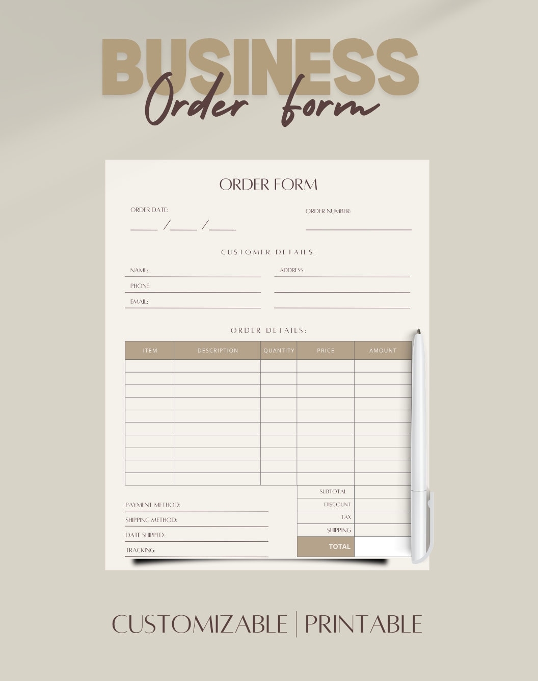 Editable Order Form Business Form Small Business Order Form 