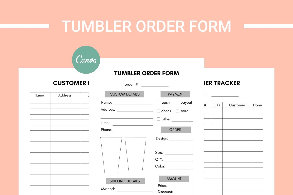 Editable Tumbler Order Form Printable Canva Template