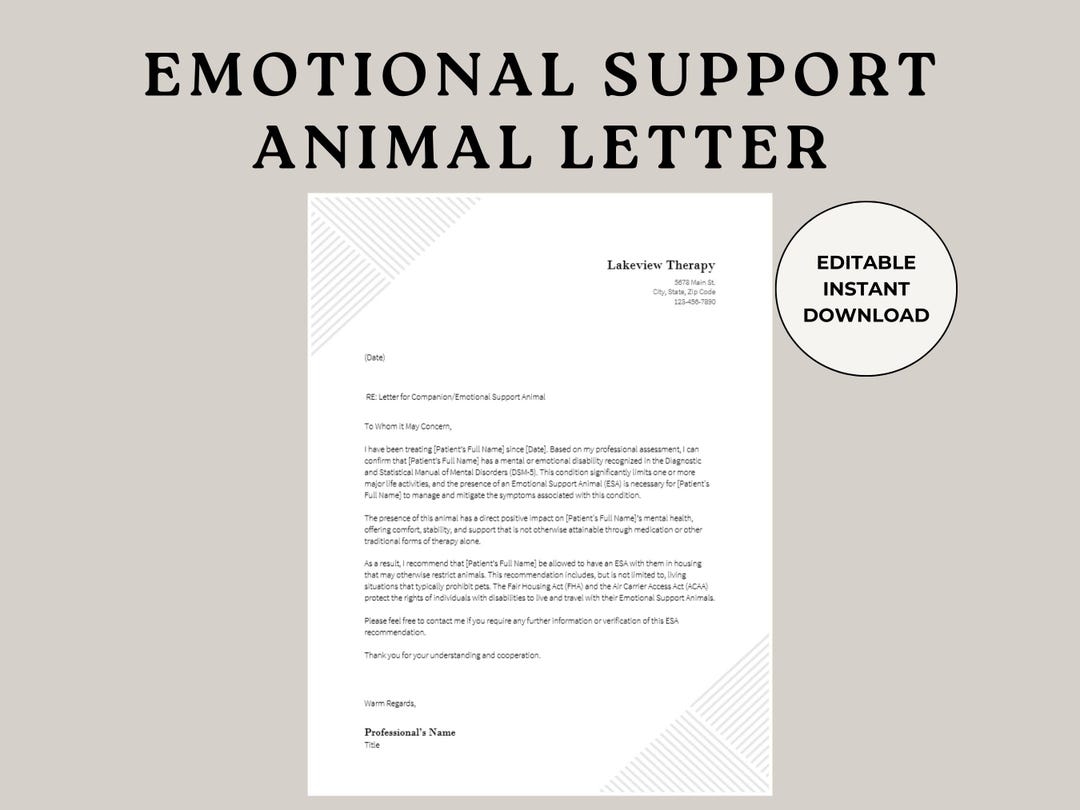 Form Form Printable Free Emotional Support Animal Letter Pdf