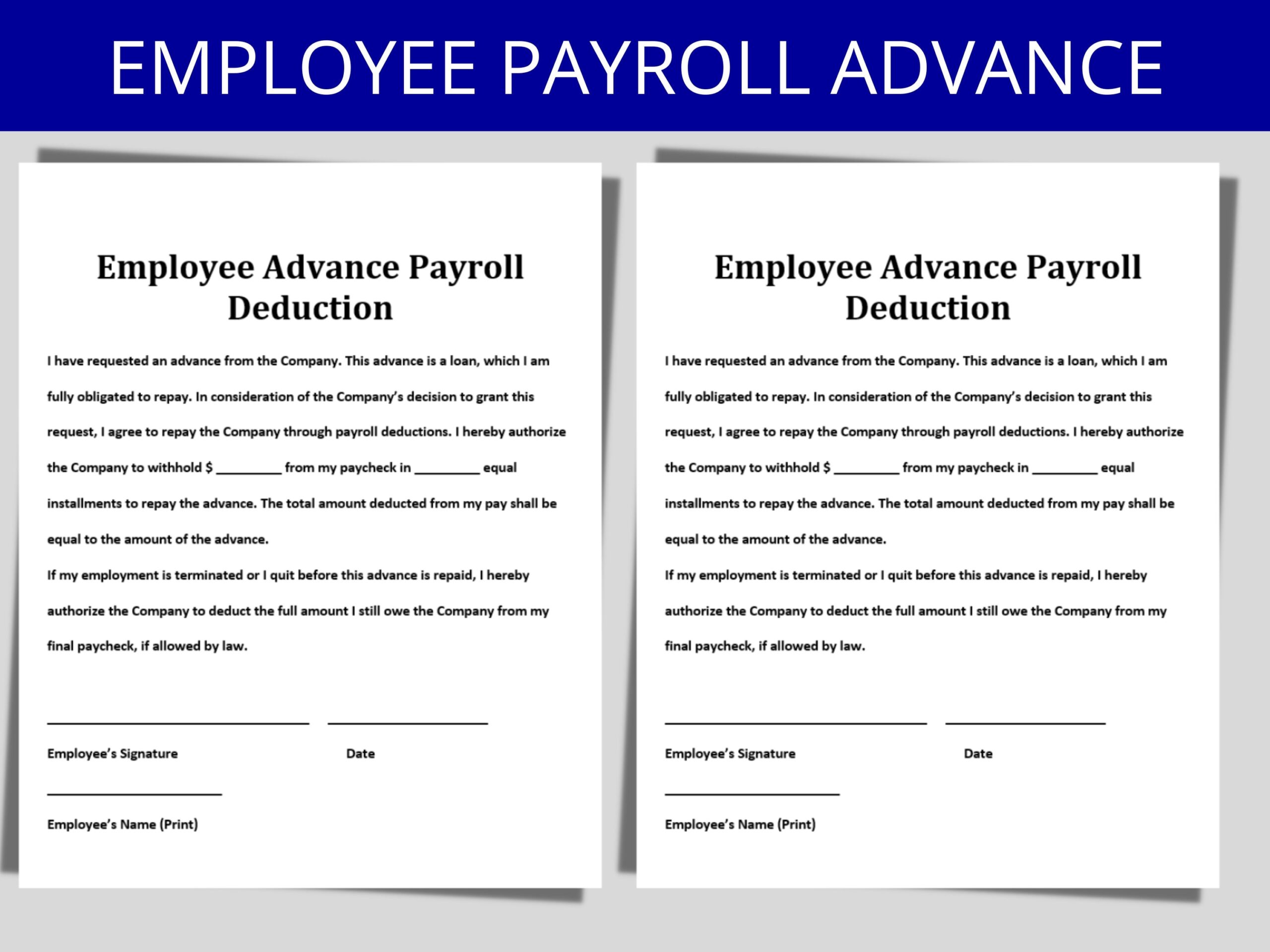 Employee Advance Payroll Deduction Form Editable Template Etsy