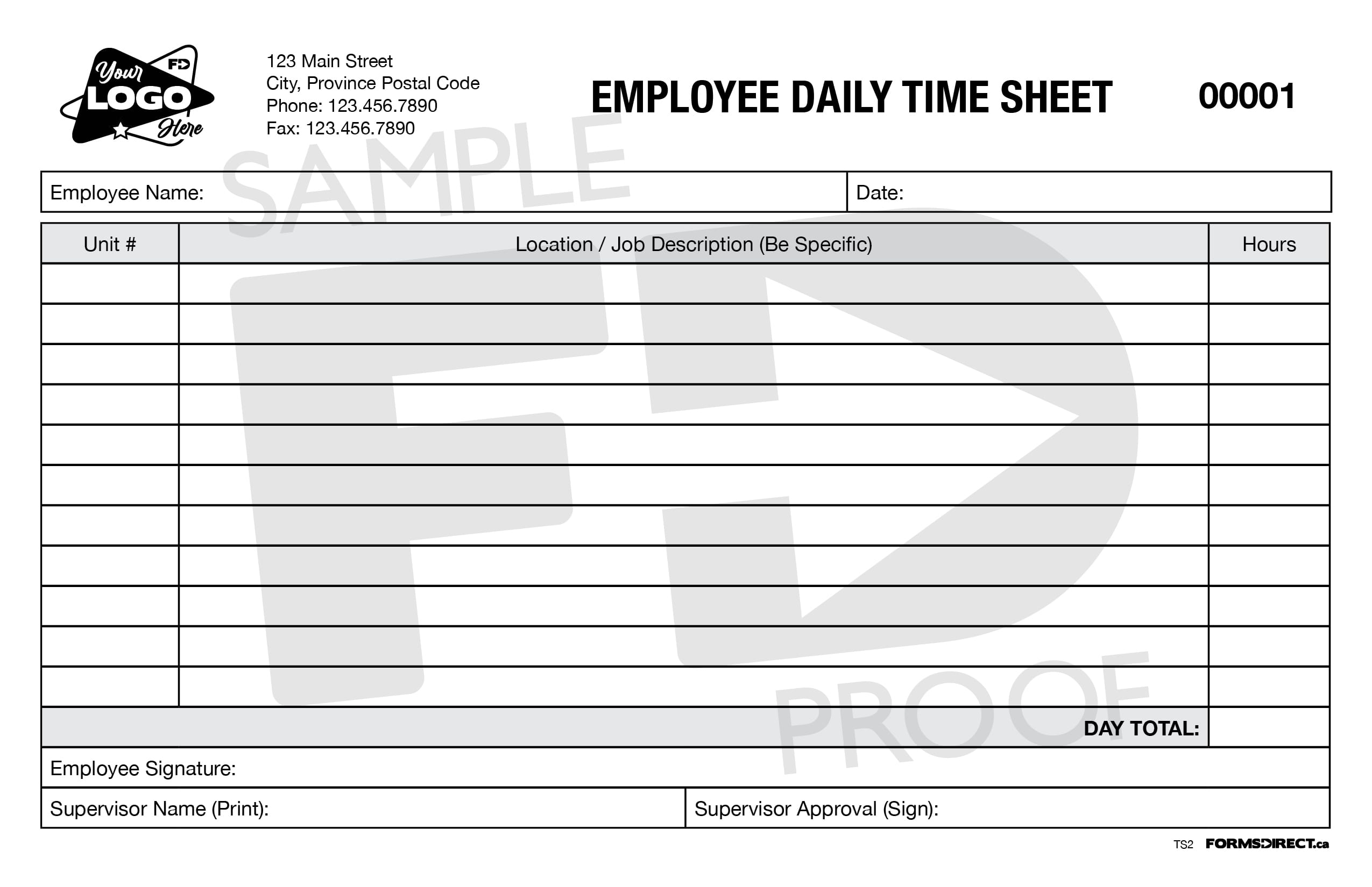 Employee Daily Time Sheet TS2 Custom Form Template Forms Direct
