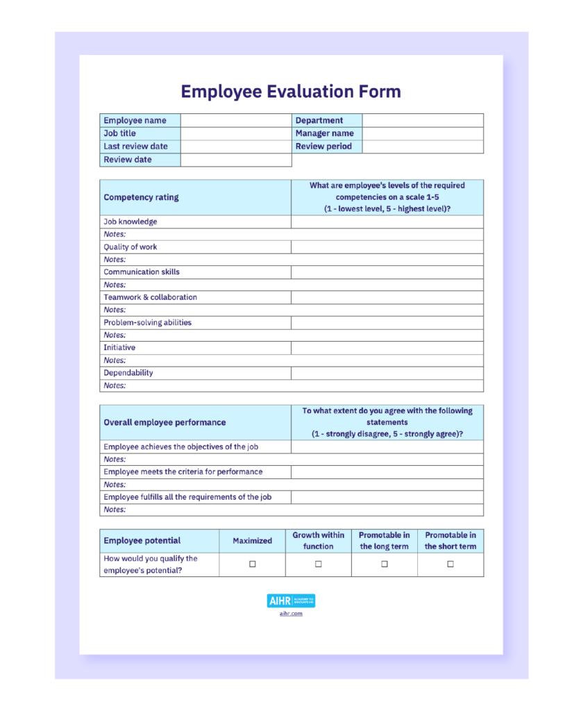 Employee Review Forms Free Printable