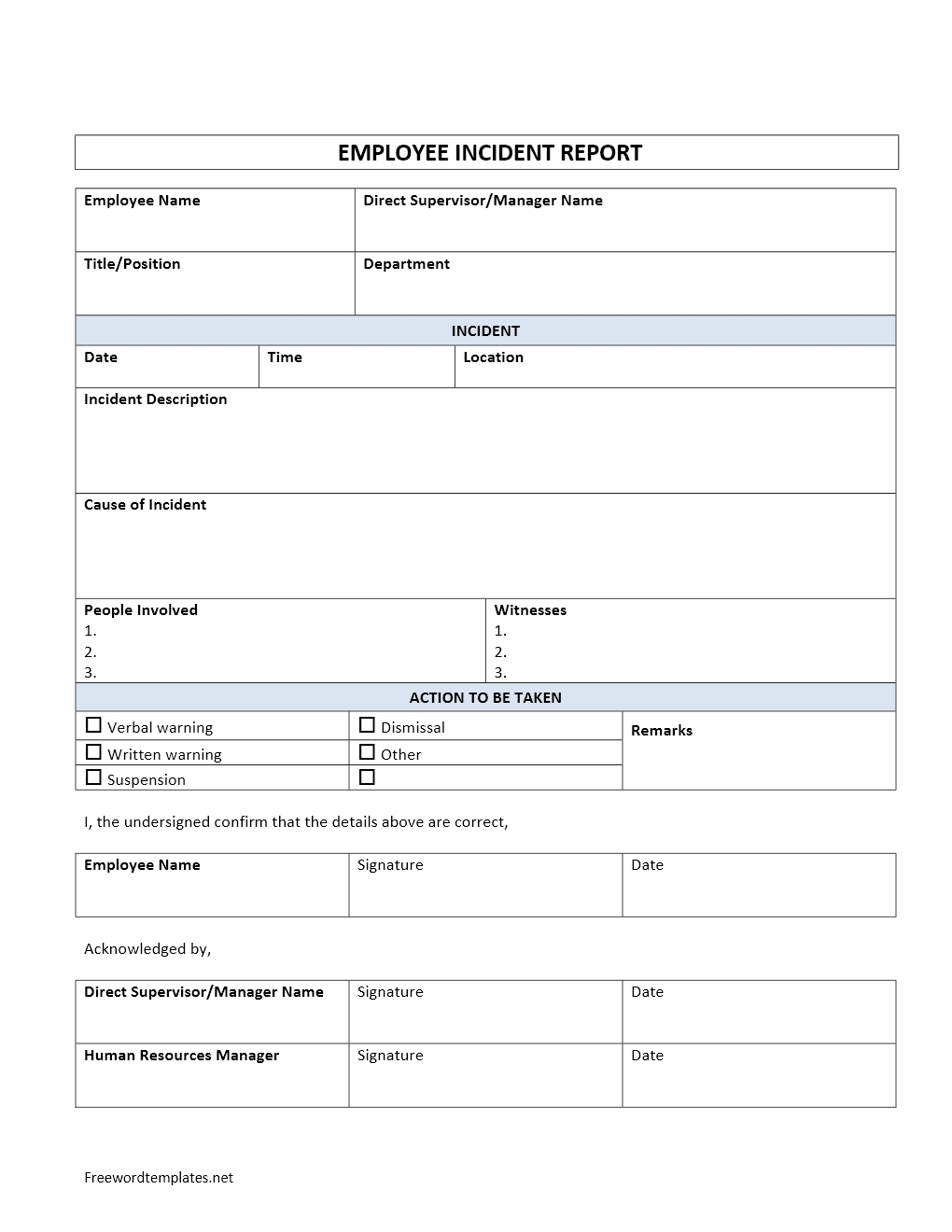 Free Accident Report Form Printable