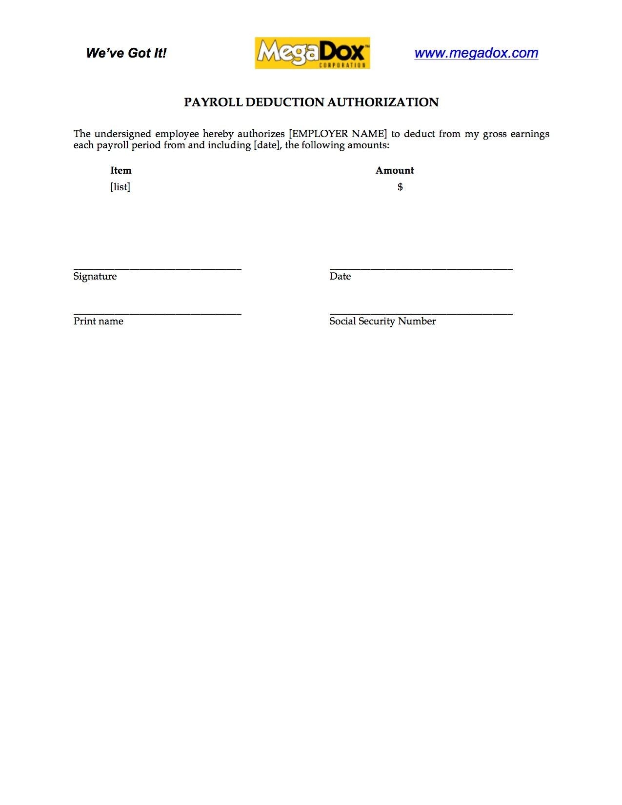 Employee Payroll Deduction Consent Form MegaDox