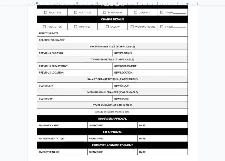 Employee Status Change Form Payroll Change Tracking Employment Status Update Salary Change Form Promotion Transfers Leave Benefits