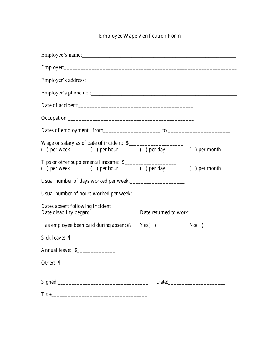 Free Printable Wage Verification Forms