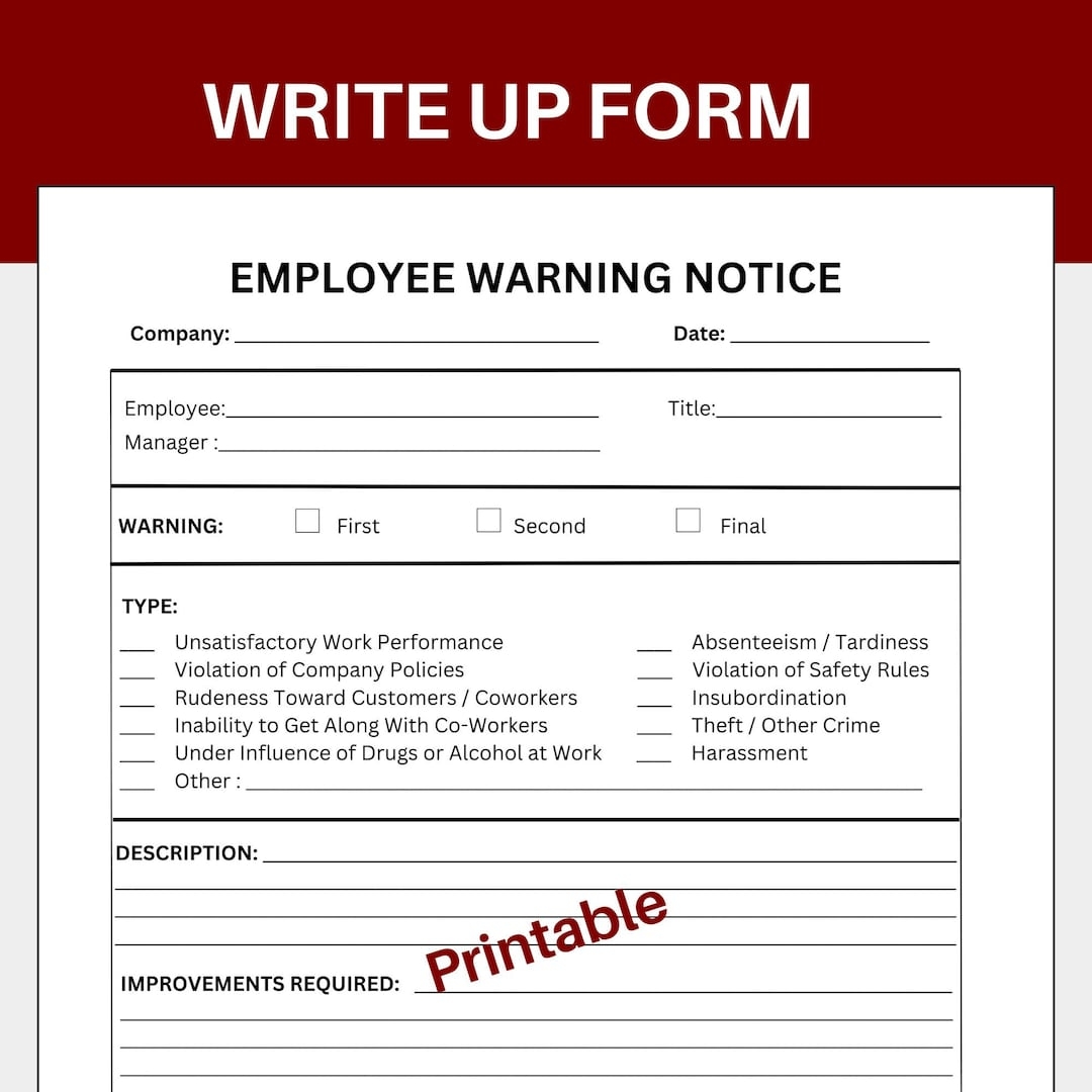 Employee Write Up Form Free Printable