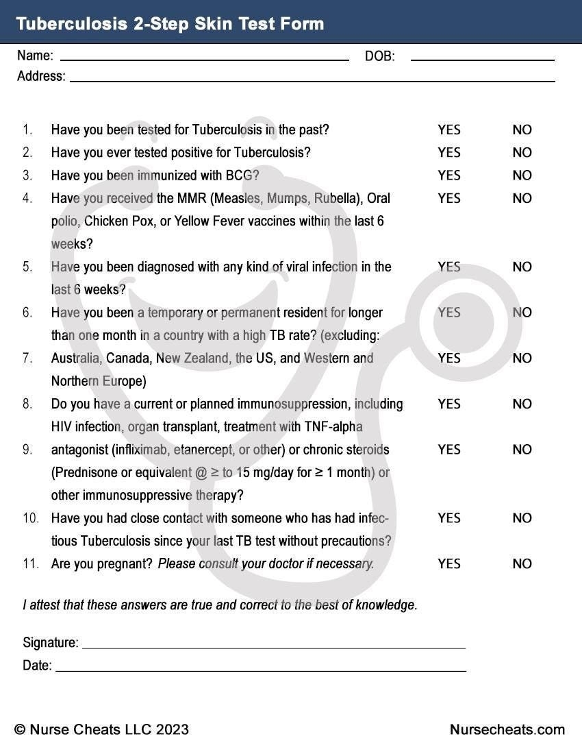 Employment 2 Step TB Tuberculosis Test blank U0026 Printable 2 Pages Etsy Hong Kong