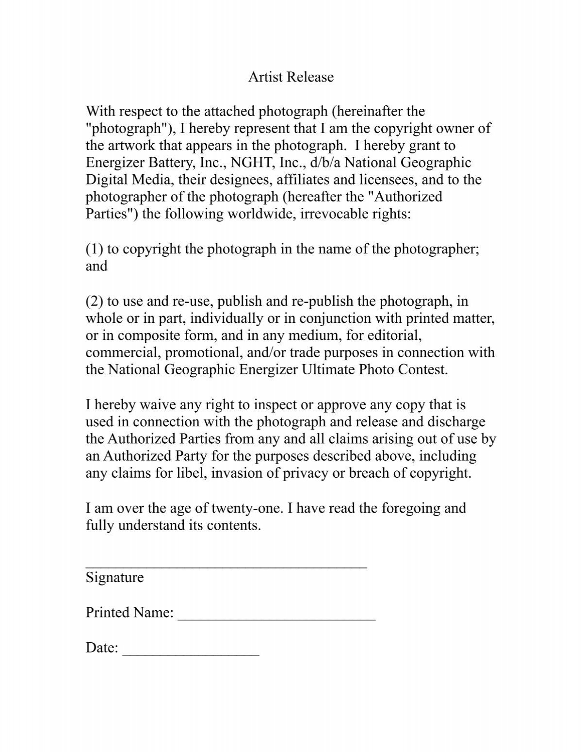 Energizer Artist Release Form National Geographic Magazine