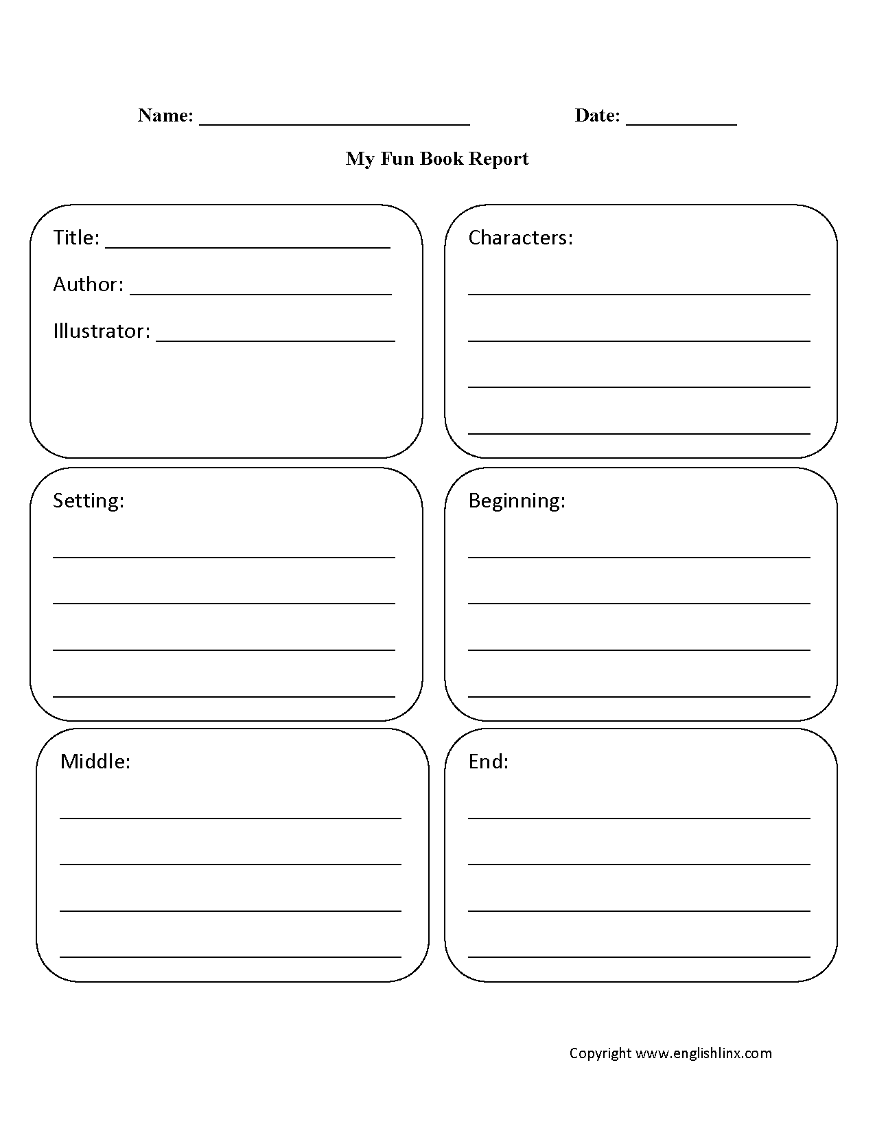 Middle School Book Report Form Free Printable