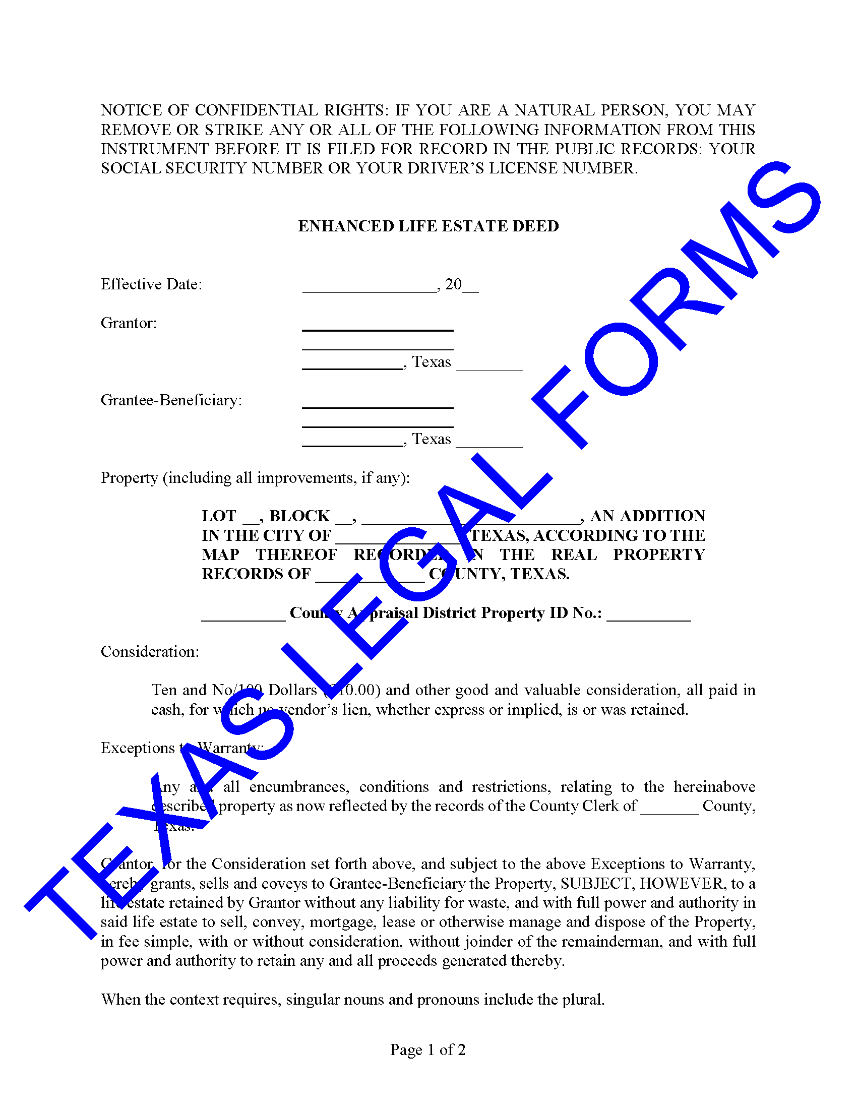 Enhanced Life Estate Deed Lady Bird Deed 
