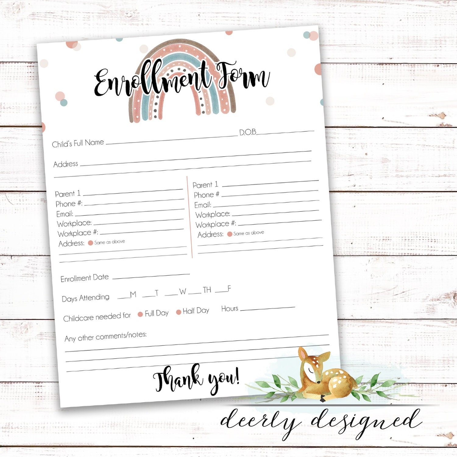 Enrollment Daycare Form Enrollment School Form Boho Rainbow Back To School Preschool Prek Daycare Home Daycare MDO School Forms Etsy